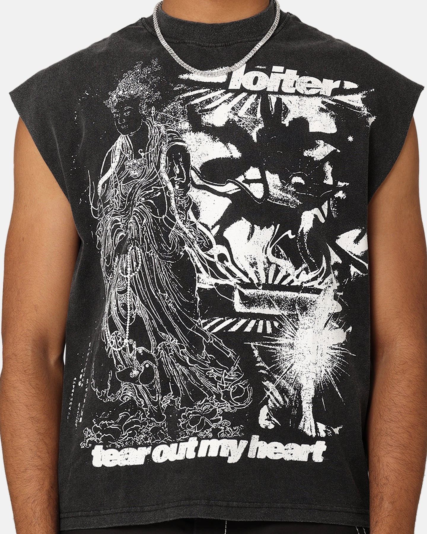 Loiter Soulless Oversized Muscle T-Shirt Vintage Black Lightweight Wear Simple and Cozy