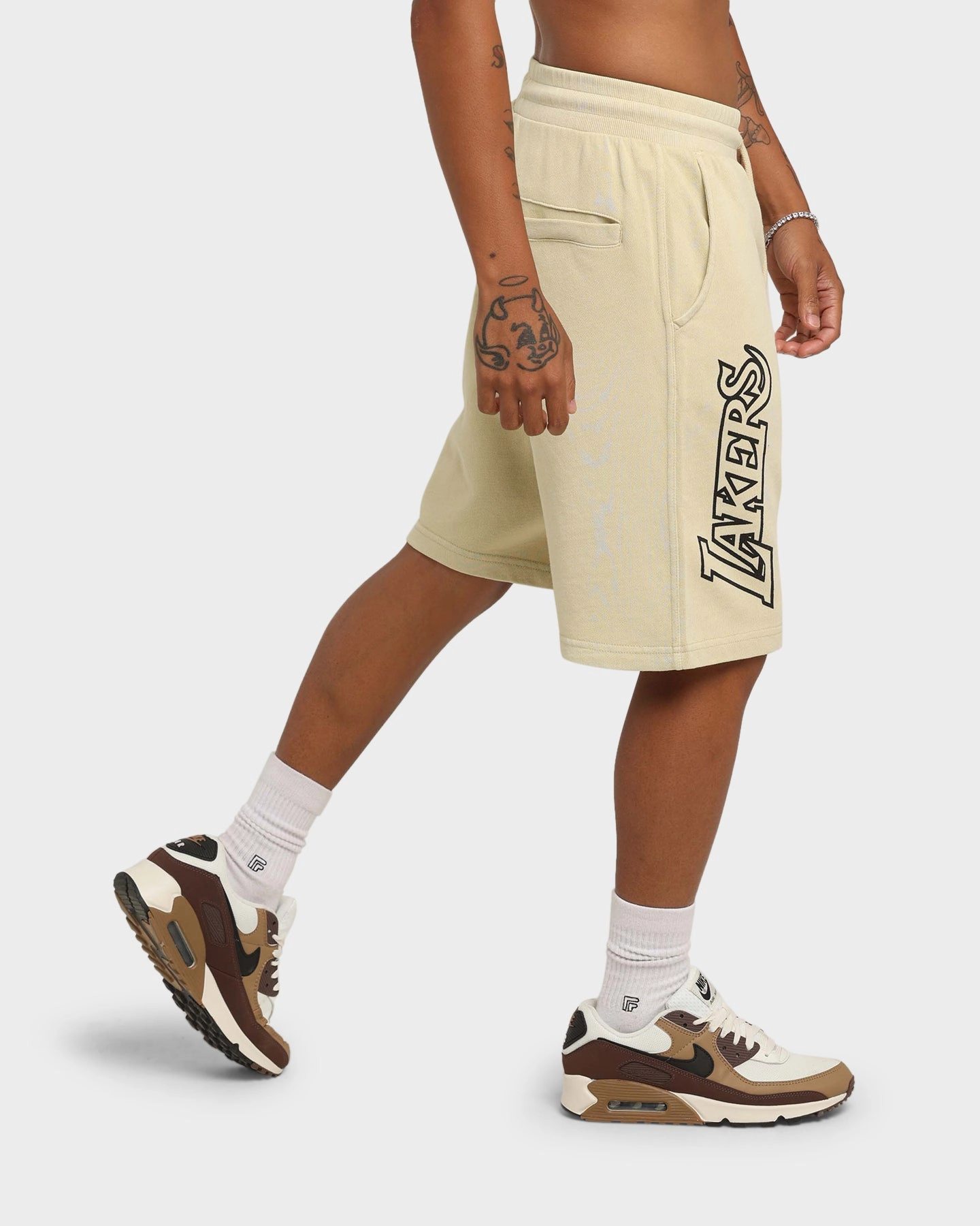 swim shorts ethnic style Mitchell & Ness Los Angeles Lakers Desert Sand Stencil Shorts Desert Sand