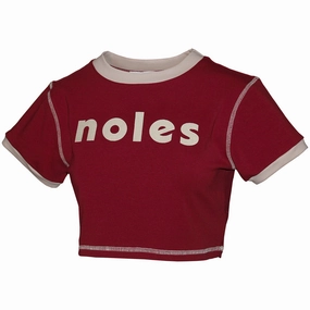 Chic Wearable Cozy Essentials Emerson Street Women's Noles Glitter Design Cap Sleeve Short Sleeve Crop T-shirt - Garnet/Gold