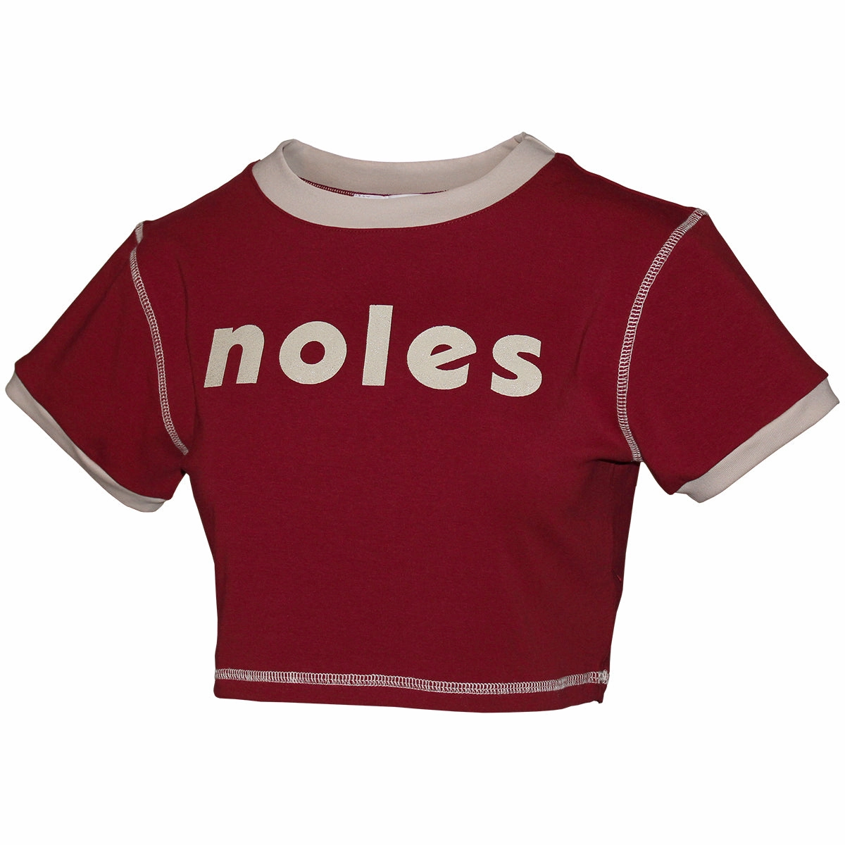 GentleWashResistance Chic And Comfortable Emerson Street Women's Noles Glitter Design Cap Sleeve Short Sleeve Crop T-shirt - Garnet/Gold