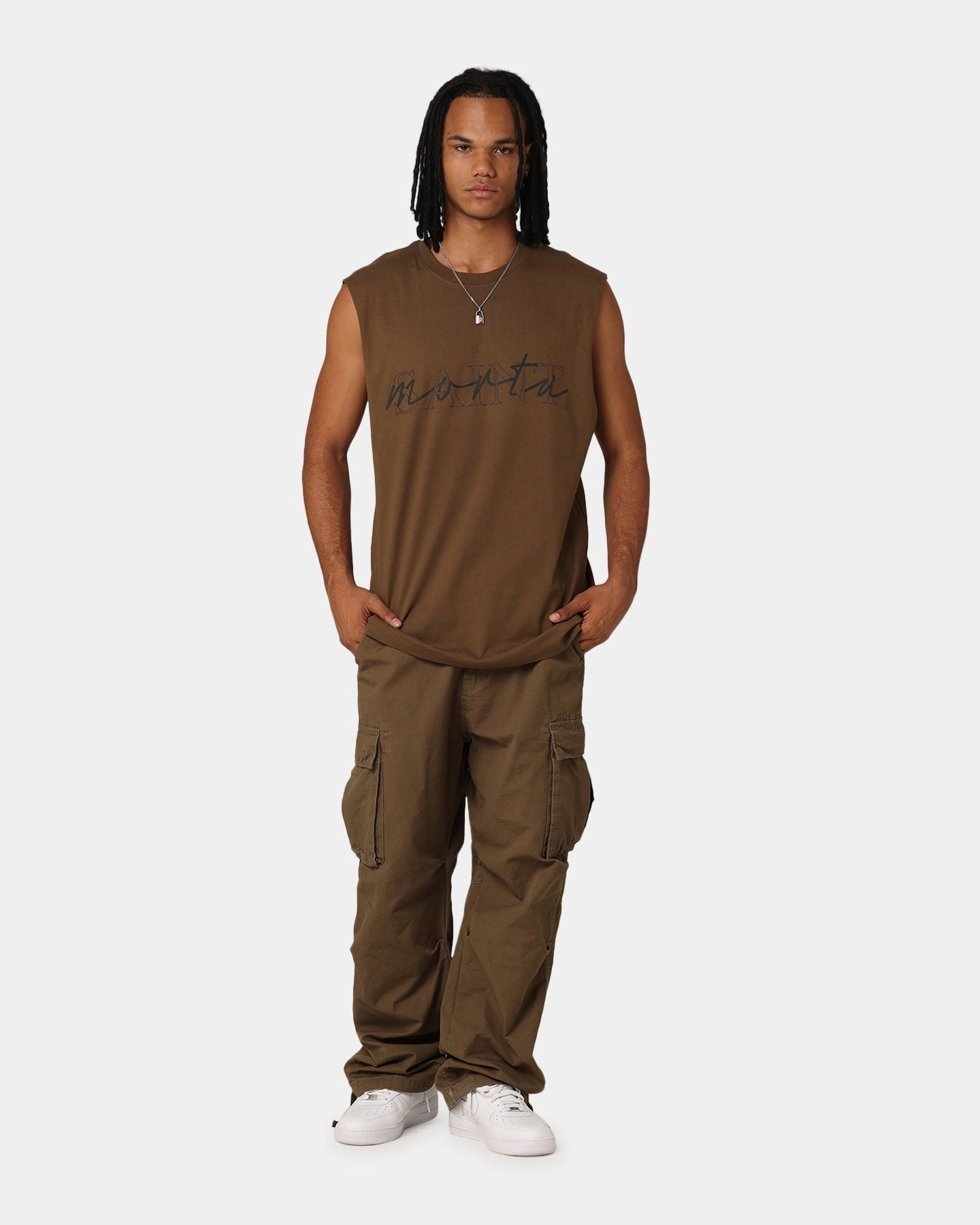 Saint Morta Interlock Oversized Muscle T-Shirt Army Green Light Breeze