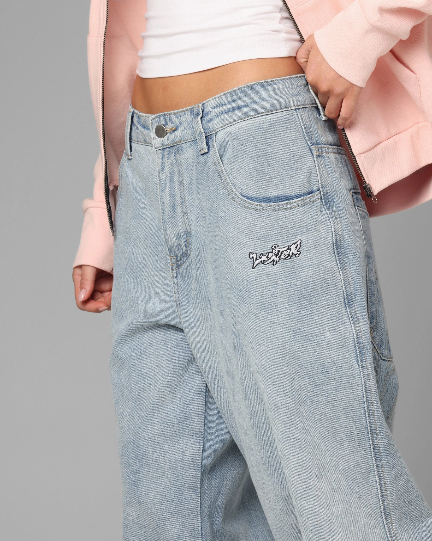 Seasonless wear Versatile Relaxed Style Loiter Star Born Jeans Washed Blue
