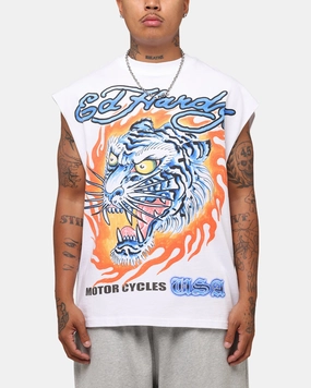 Ed Hardy Motorcycles Tiger Muscle T-Shirt White Reinforced Shoulder Camping practicality