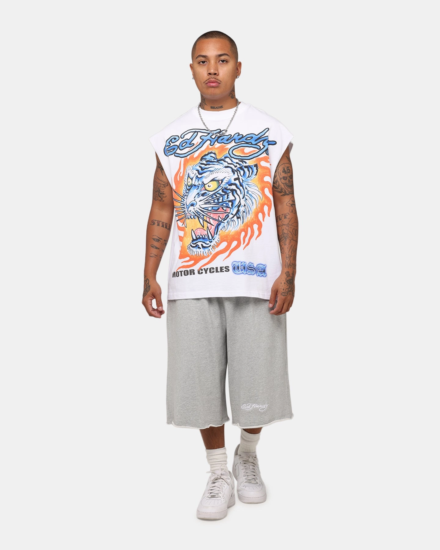 Practical Design Travel Trend Look Ed Hardy Motorcycles Tiger Muscle T-Shirt White