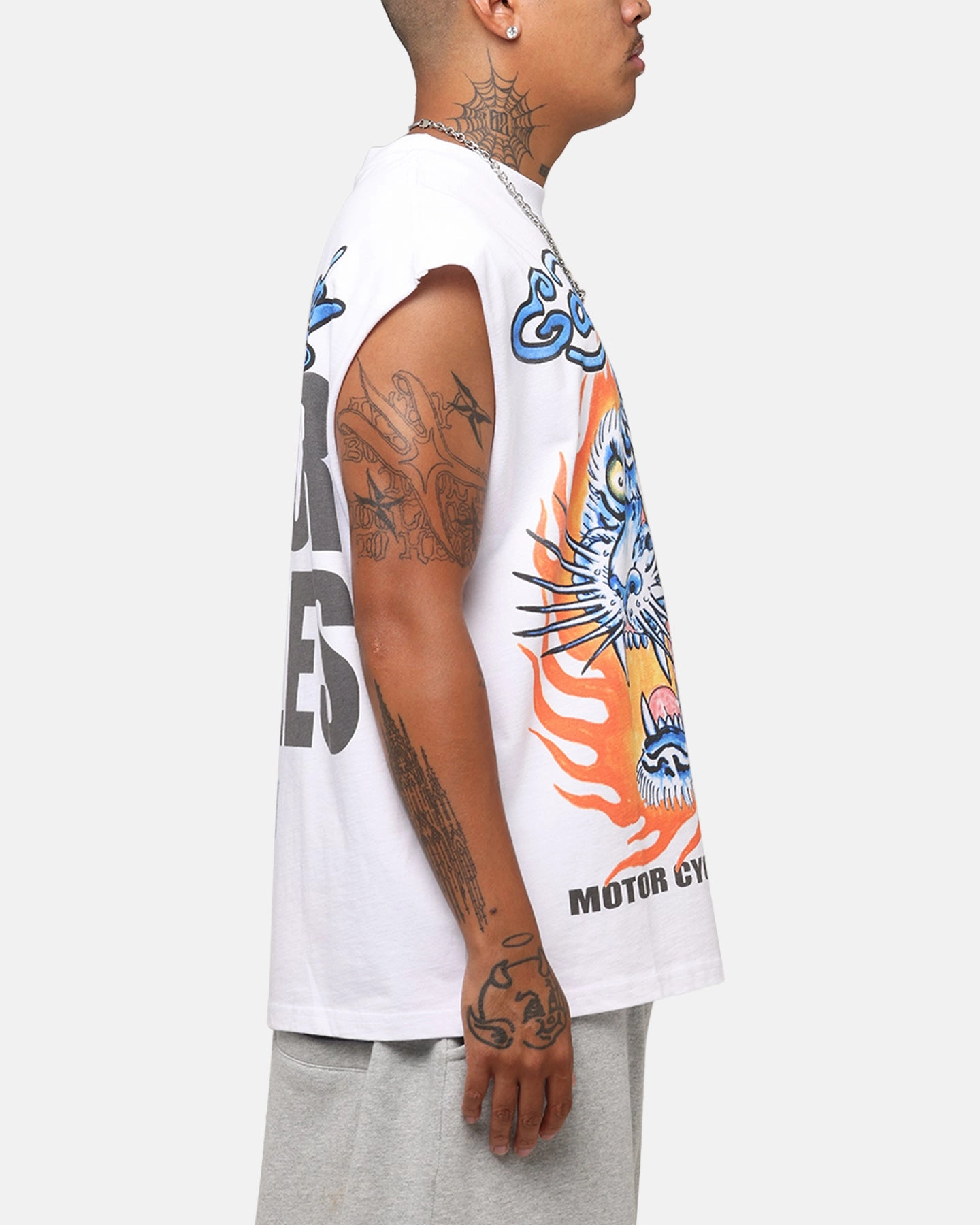 Ed Hardy Motorcycles Tiger Muscle T-Shirt White Relax Comfort Style