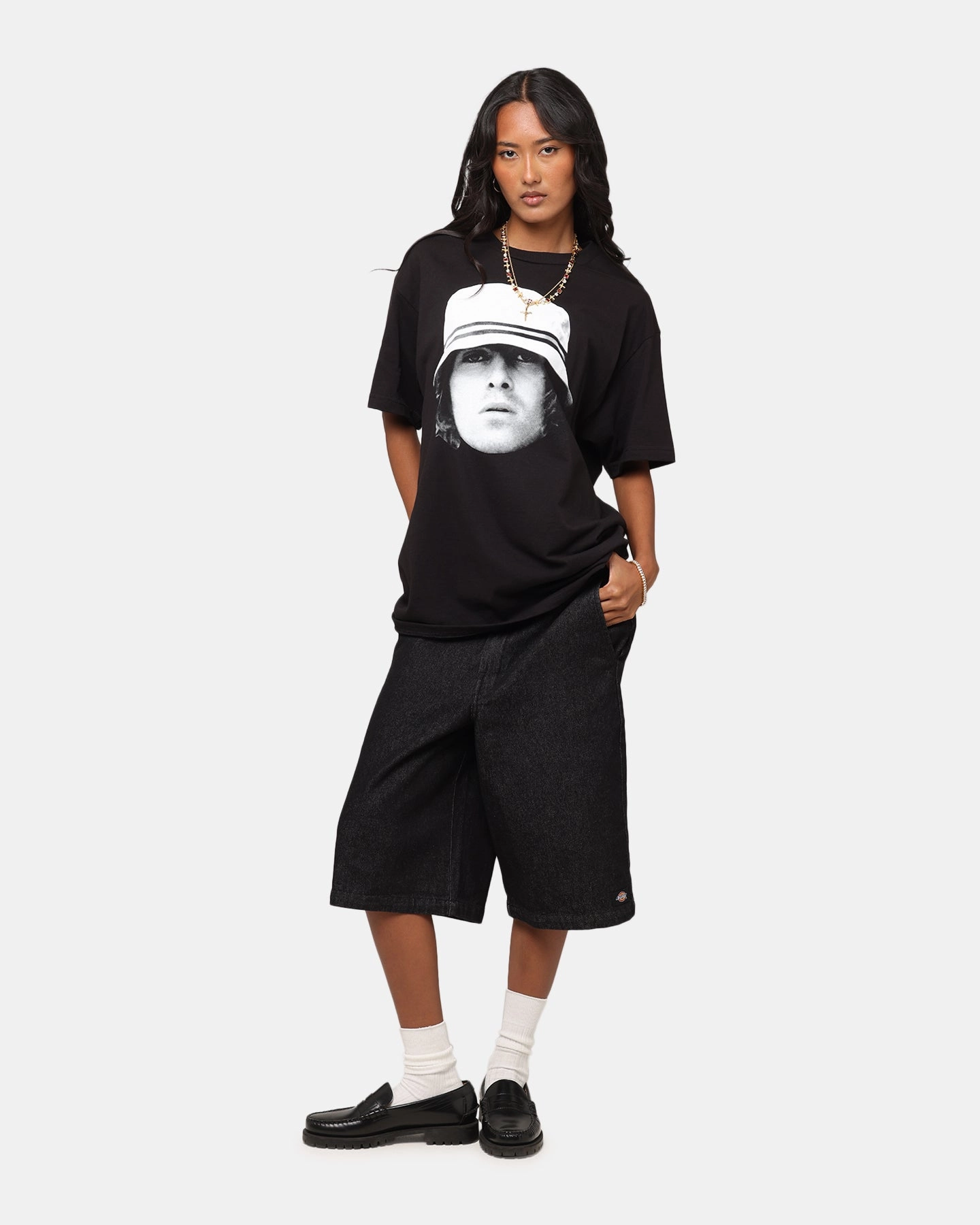 Geometric Print Liam Gallagher Bucket Hat T-Shirt Black