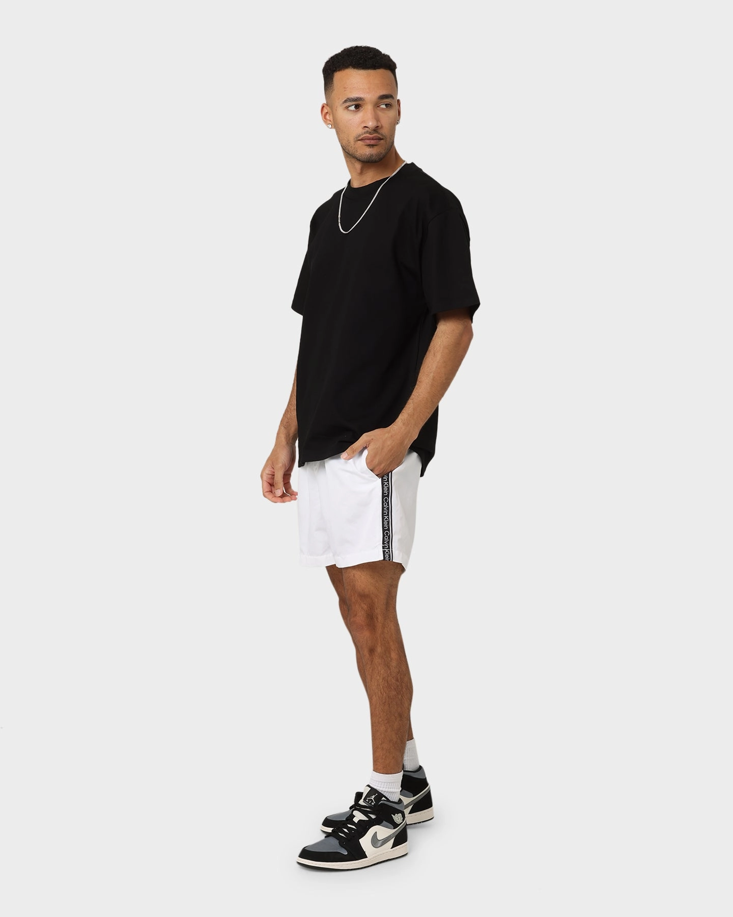 Calvin Klein Medium Drawstring Shorts White Midweight Texture