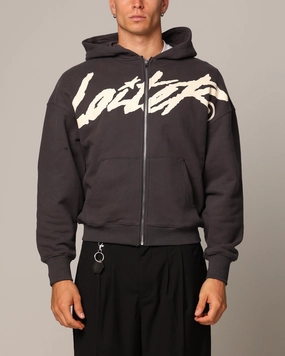 Loiter Spider Zip Hoodie Charcoal Hooded Storage Compartment