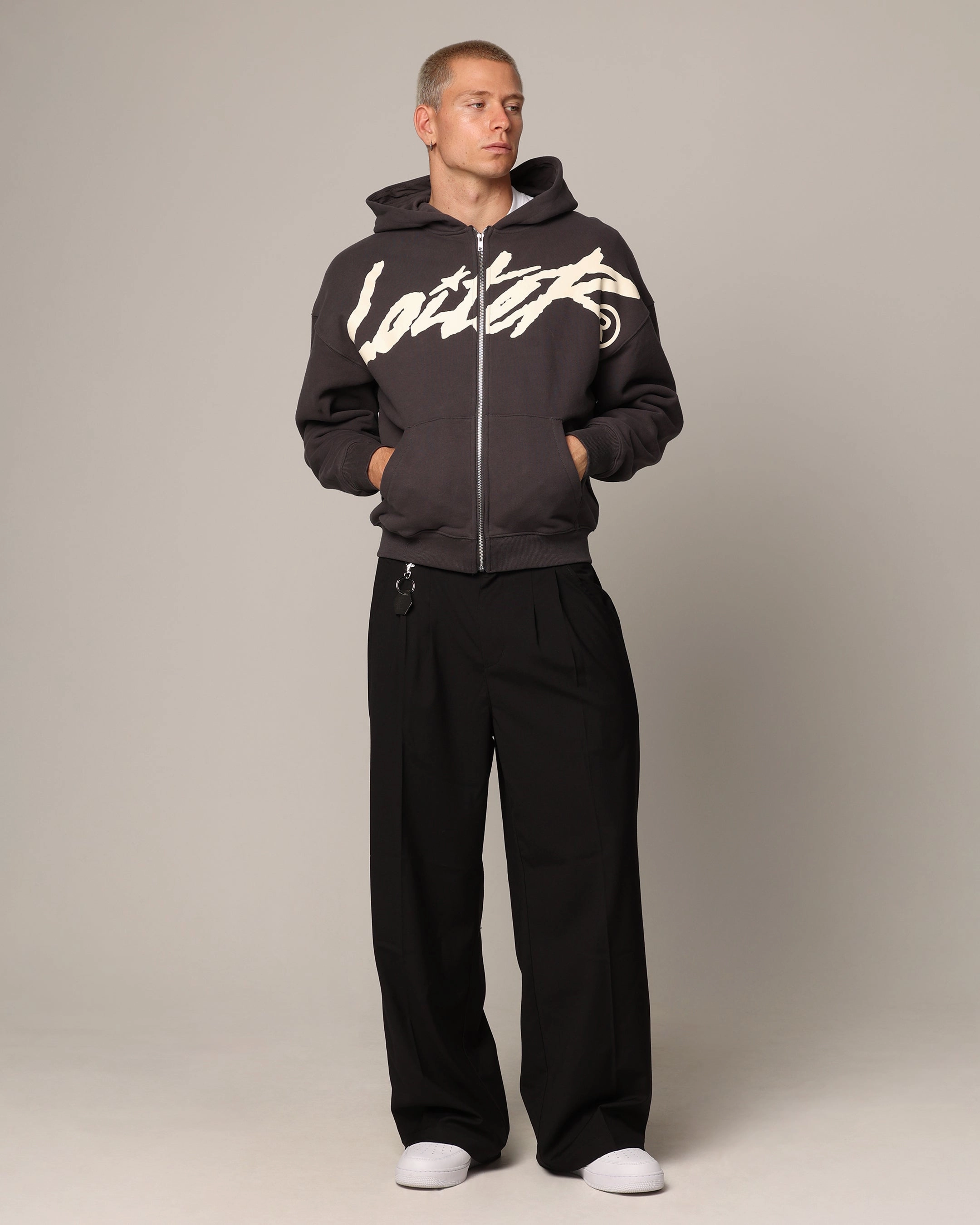 Confidence booster Soft Shell Material Loiter Spider Zip Hoodie Charcoal