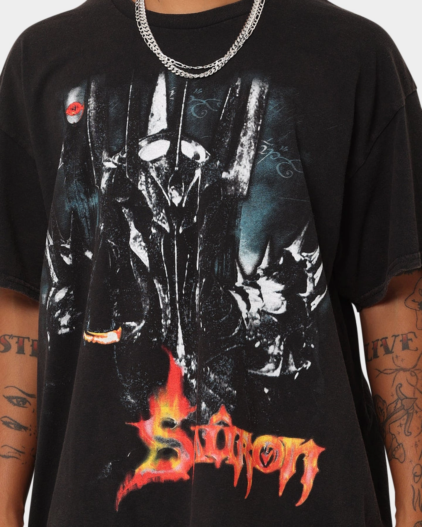 American Thrift X The Lord of The Rings The Sauron Vintage T-Shirt Black Wash Long Lasting Color Crew neck classic