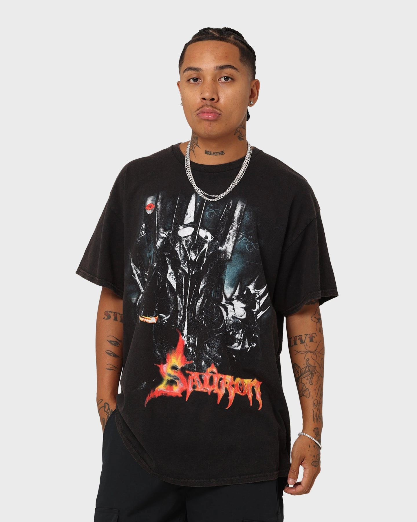 American Thrift X The Lord of The Rings The Sauron Vintage T-Shirt Black Wash City Fashion