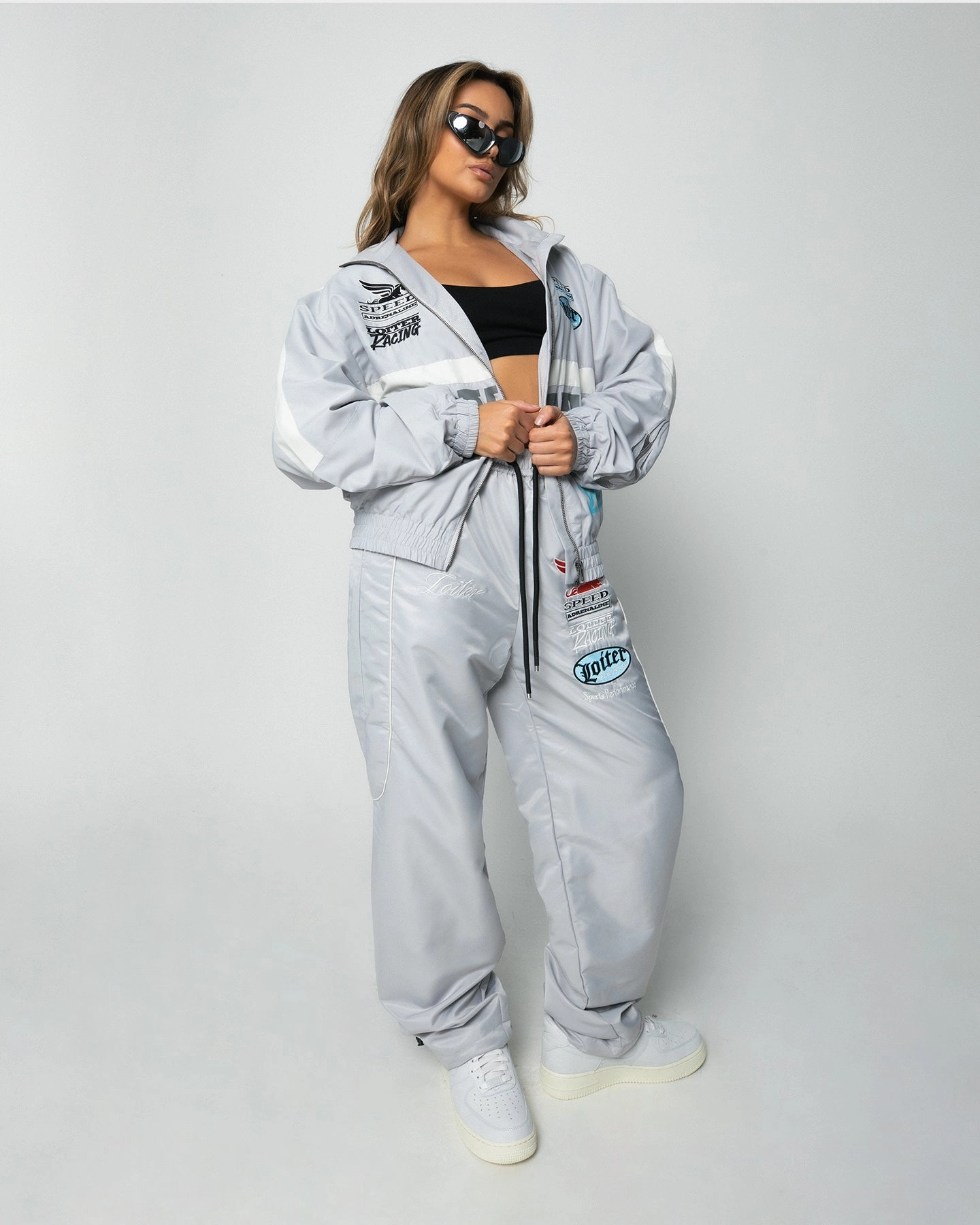 autumn season Laser Cut Perforations Loiter Speedway Windbreaker Jacket Grey