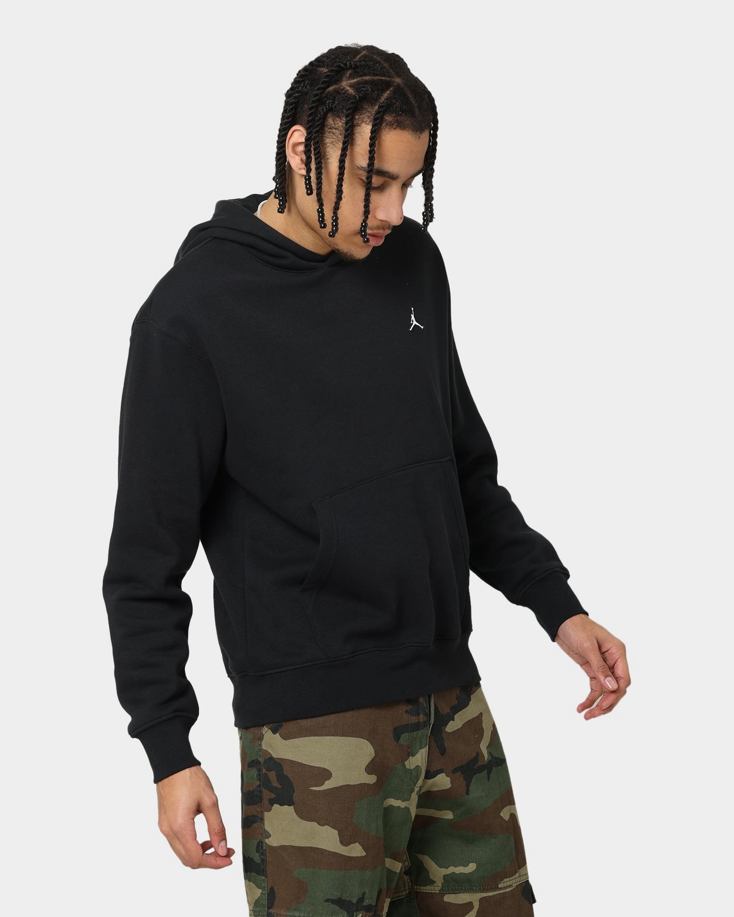 Jordan Essential Fleece Pull Over Hoodie Black/White Dual Zipper System