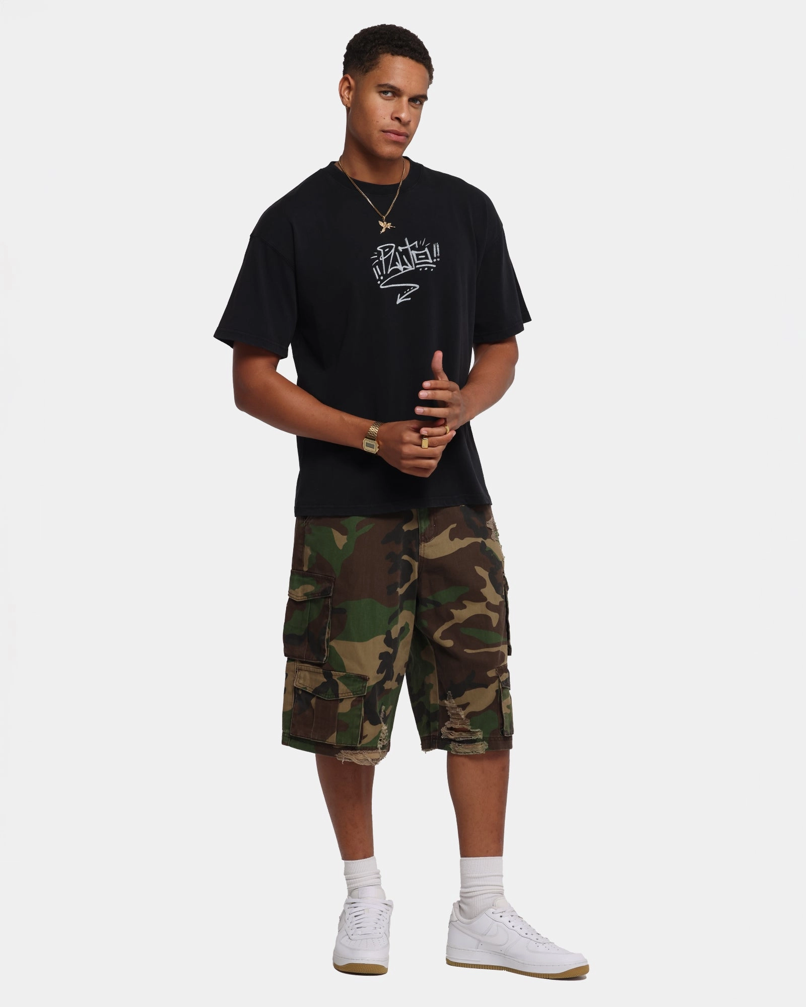 Bohemian style Comfortable American Thrift Disney Pluto T-Shirt Black