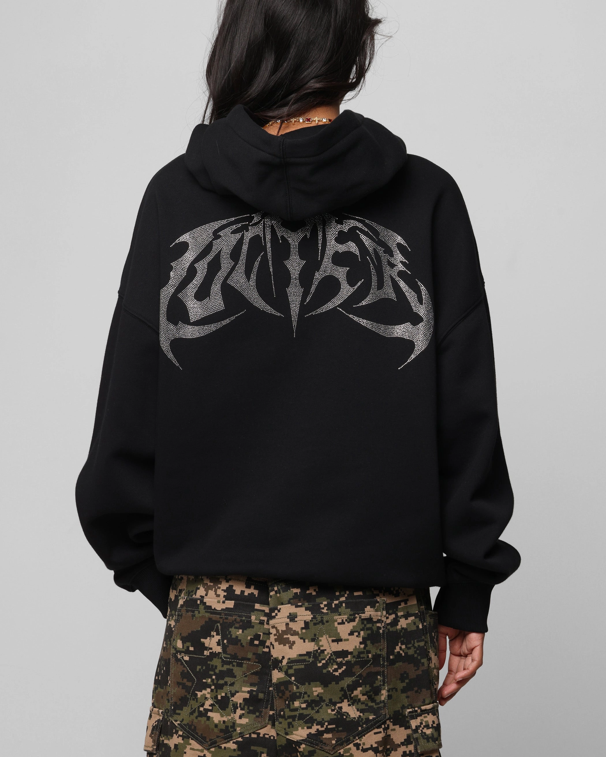 Loiter Metal Rhinestone Hoodie Black Task WaterproofSeams