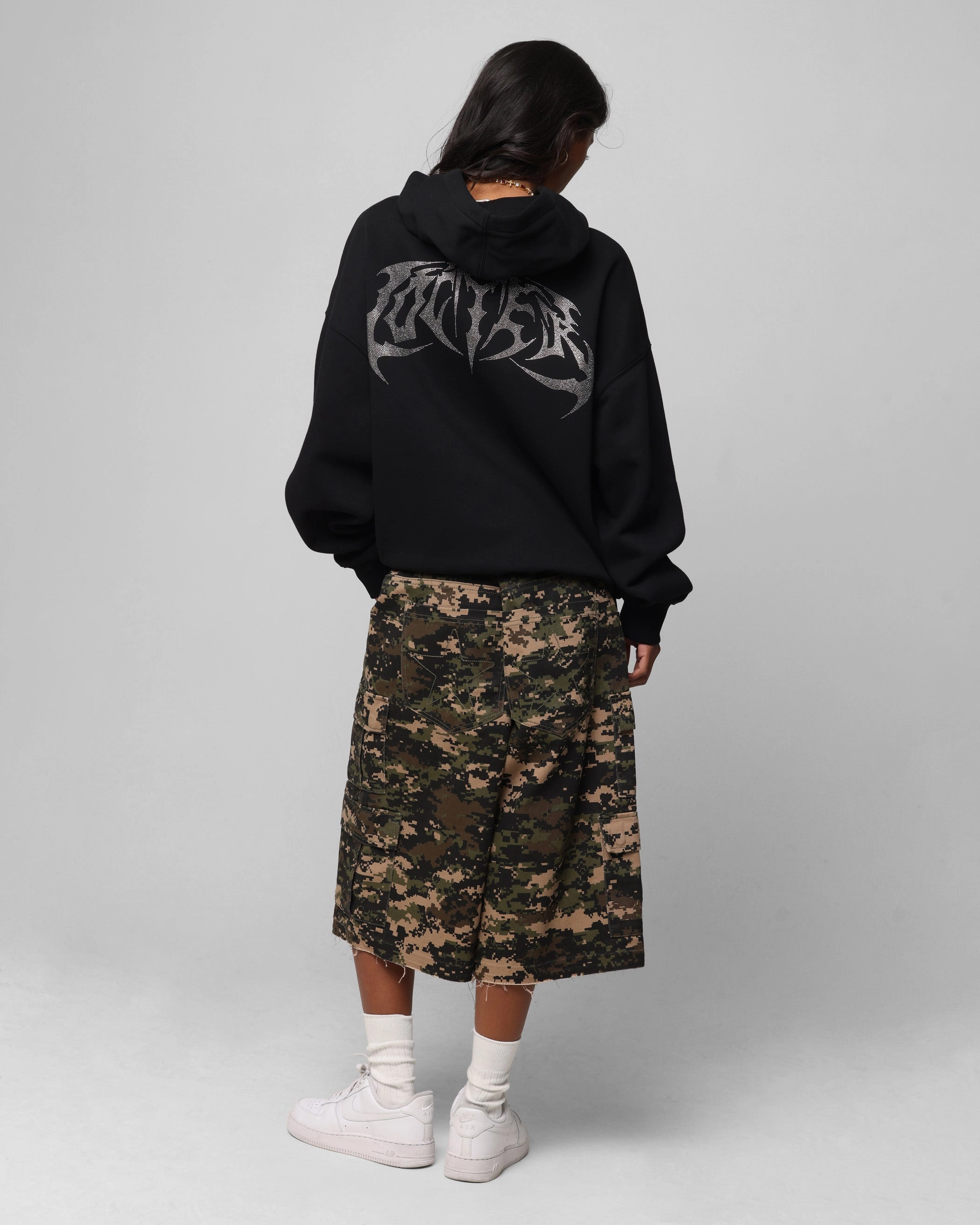 Loiter Metal Rhinestone Hoodie Black suitable for day wear FlexibleMovement