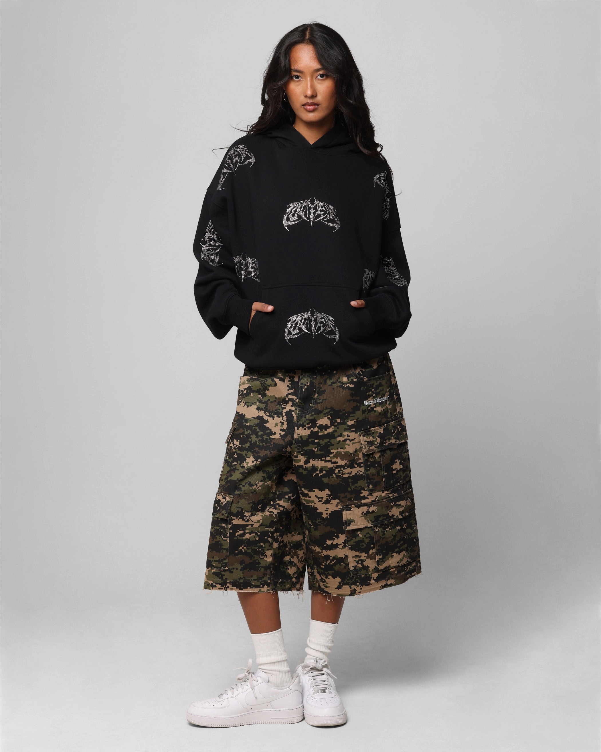 Loiter Metal Rhinestone Hoodie Black Commodity