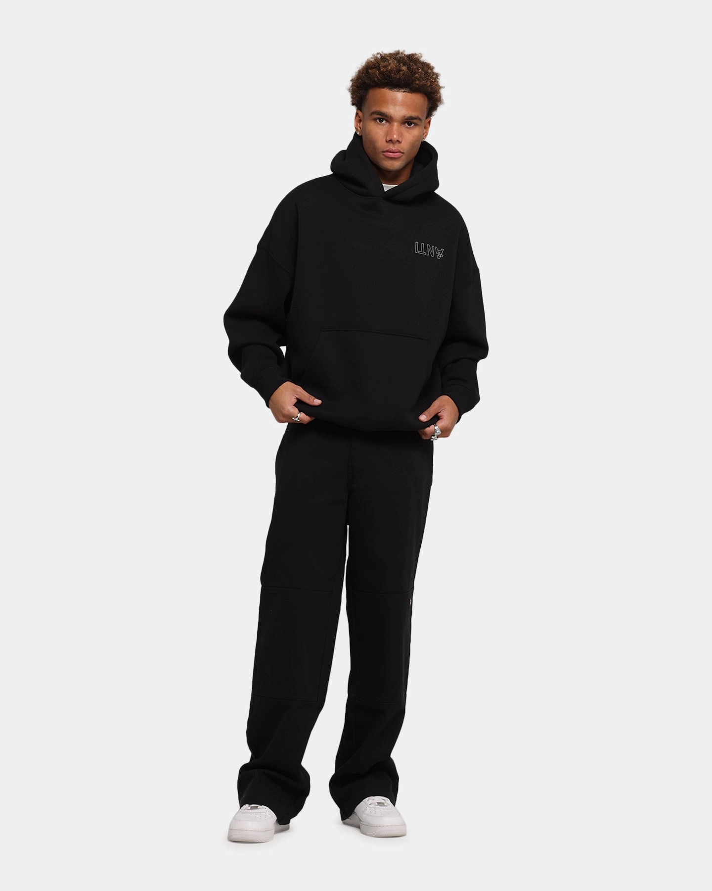 The Anti Order Azero Stencil Boxy Hoodie Black support role