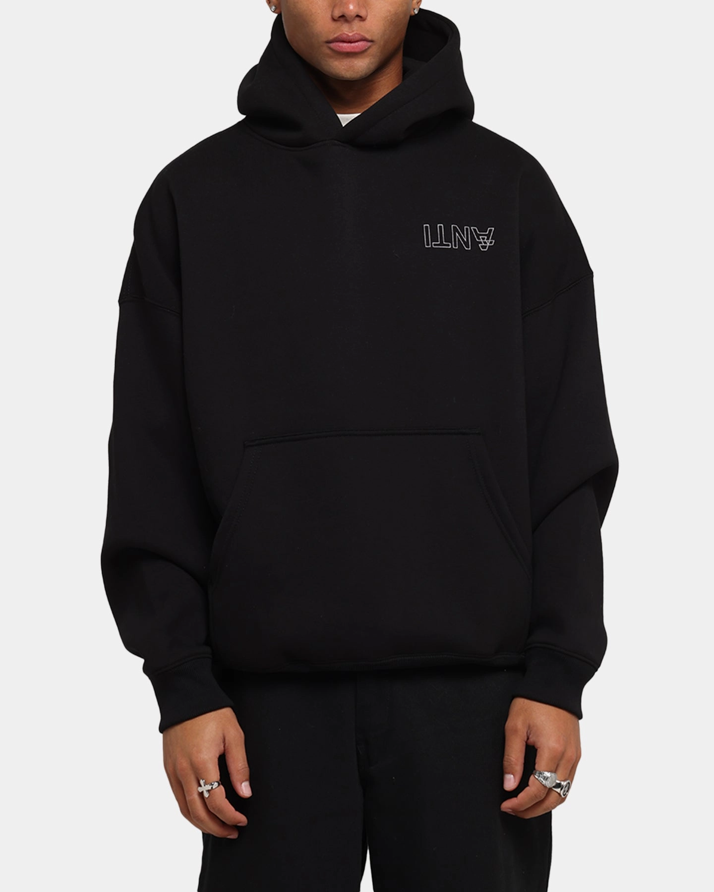 The Anti Order Azero Stencil Boxy Hoodie Black teamwork Quick Release Vents