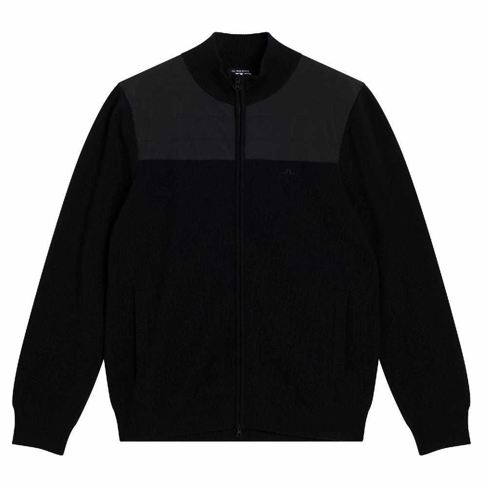 J.Lindeberg Bridge Knitted Hybrid Golf Jacket Black - FW23 Men WaterResistant Coating