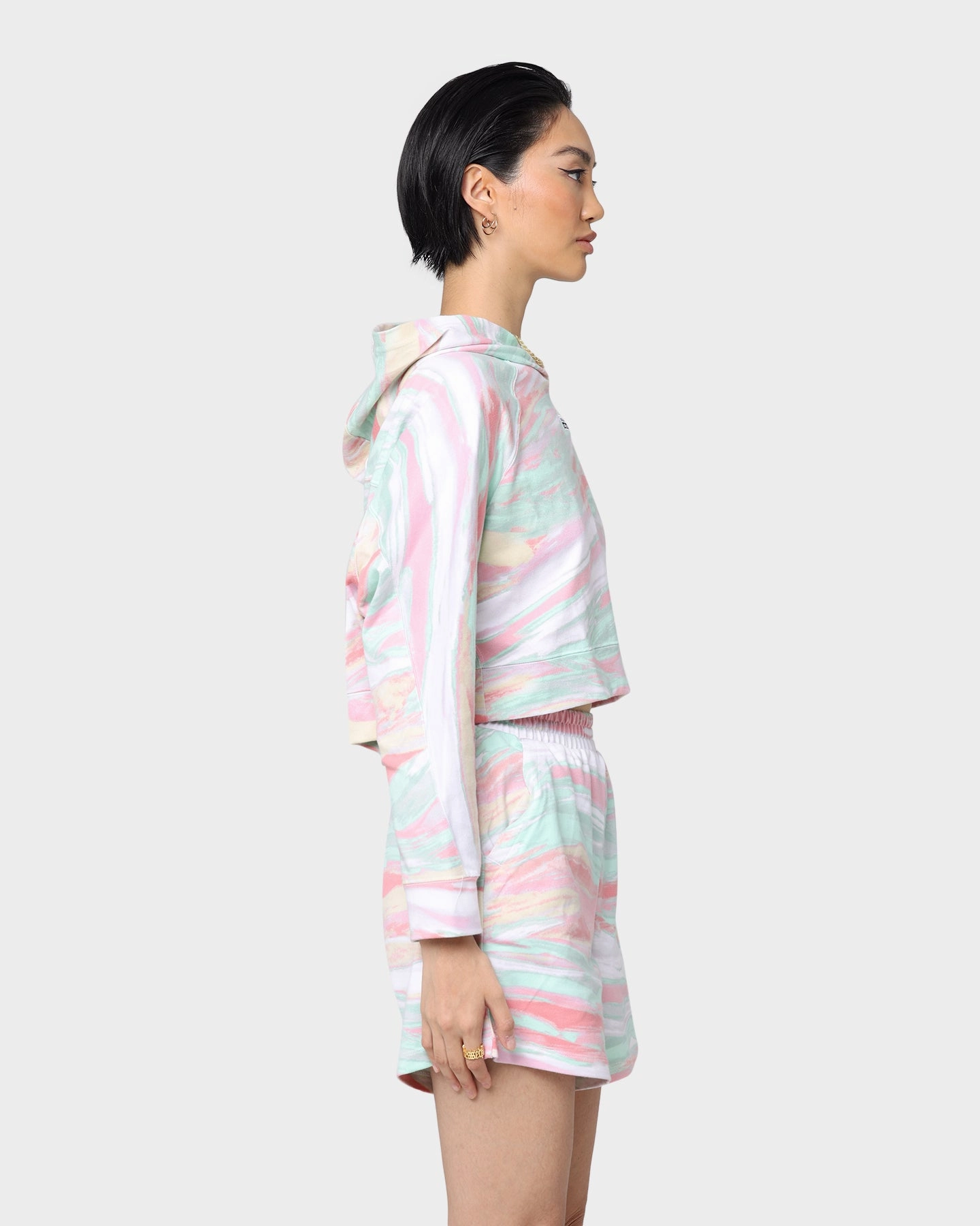 Athletic Fit Adidas Women's Marbled Print Cropped Hoodie Marble