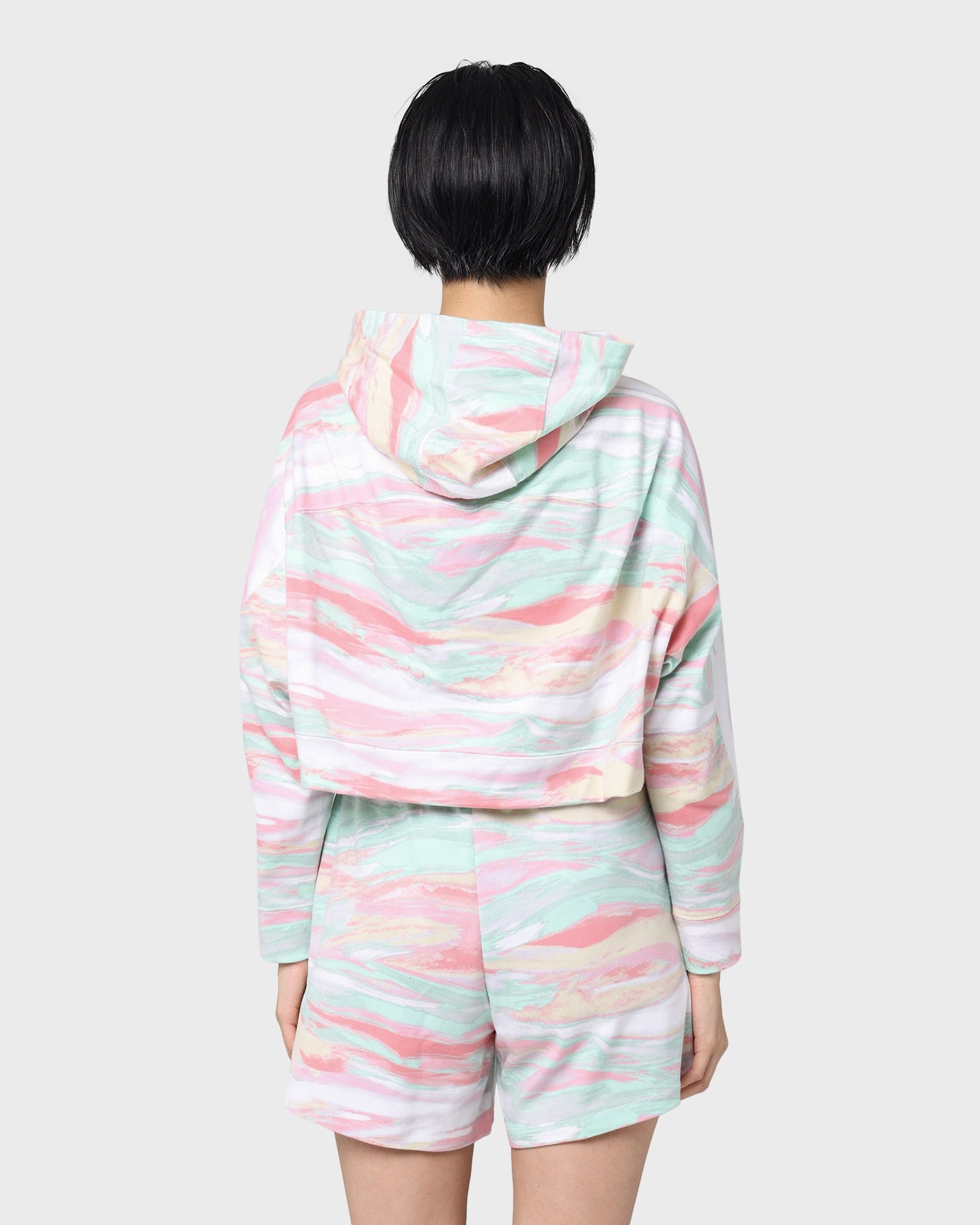 Adidas Women's Marbled Print Cropped Hoodie Marble HighCollar Design