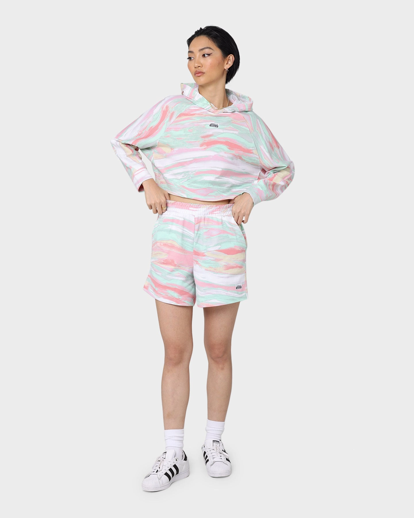 Schedule Adidas Women's Marbled Print Cropped Hoodie Marble