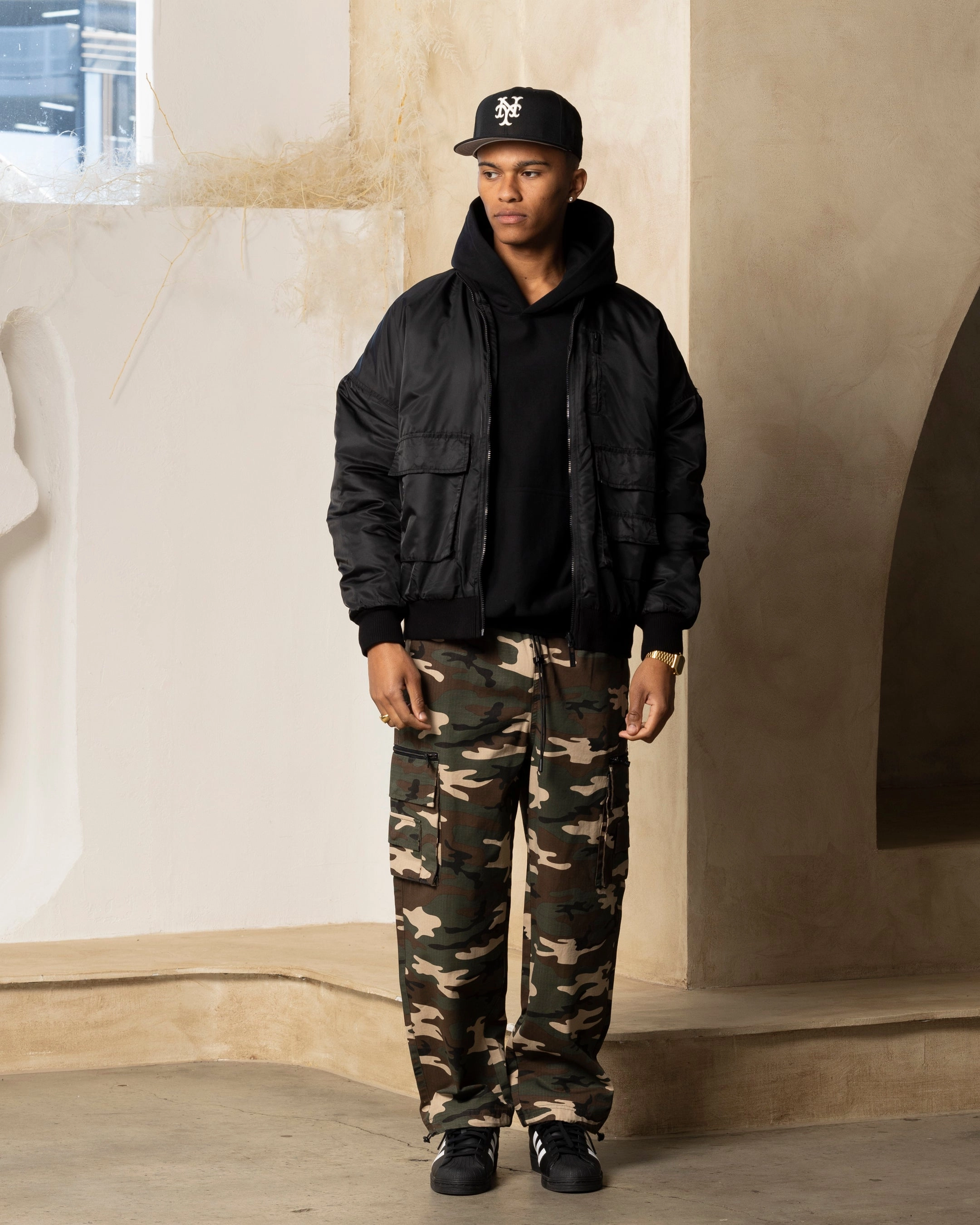 Invoice Journal Carre Superior Oversized Bomber Jacket Black