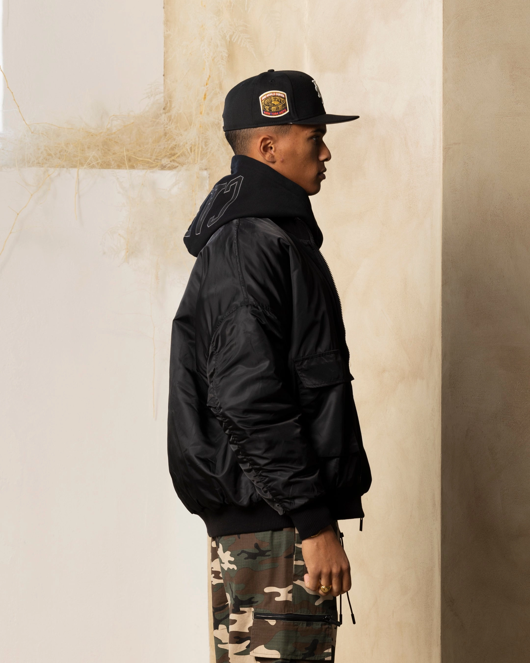 Carre Superior Oversized Bomber Jacket Black Quick Dry Coating Warning
