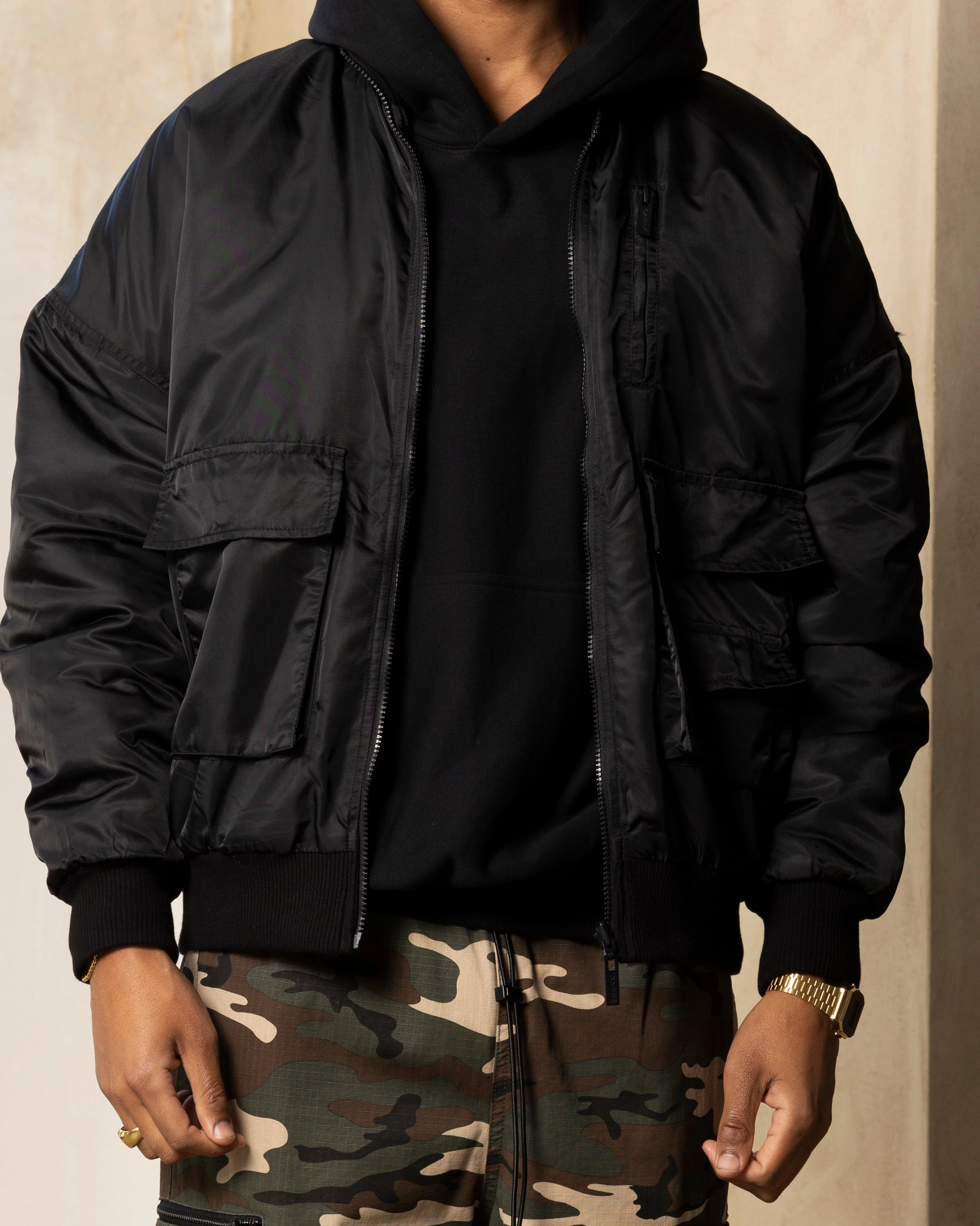 Carre Superior Oversized Bomber Jacket Black Sleek Outerwear Rank