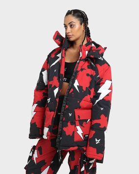 The Anti Order Storm Camo Puffer Jacket Black/Red/White Belted