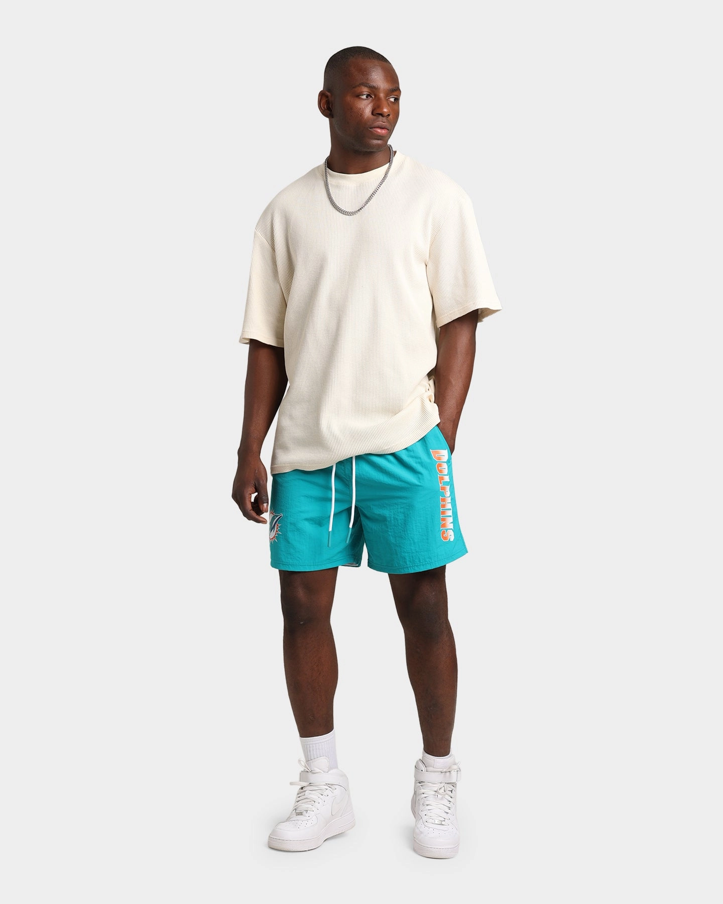 Majestic Athletic Miami Dolphins Chrome Font Beach Shorts Teal Outdoor Activity All Day Movement Fit