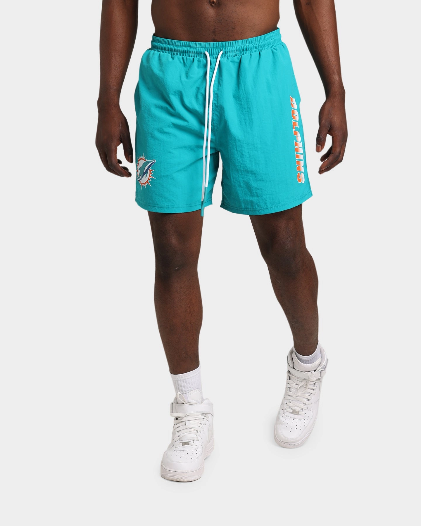 Majestic Athletic Miami Dolphins Chrome Font Beach Shorts Teal RecycledPolyester Chic Comfort