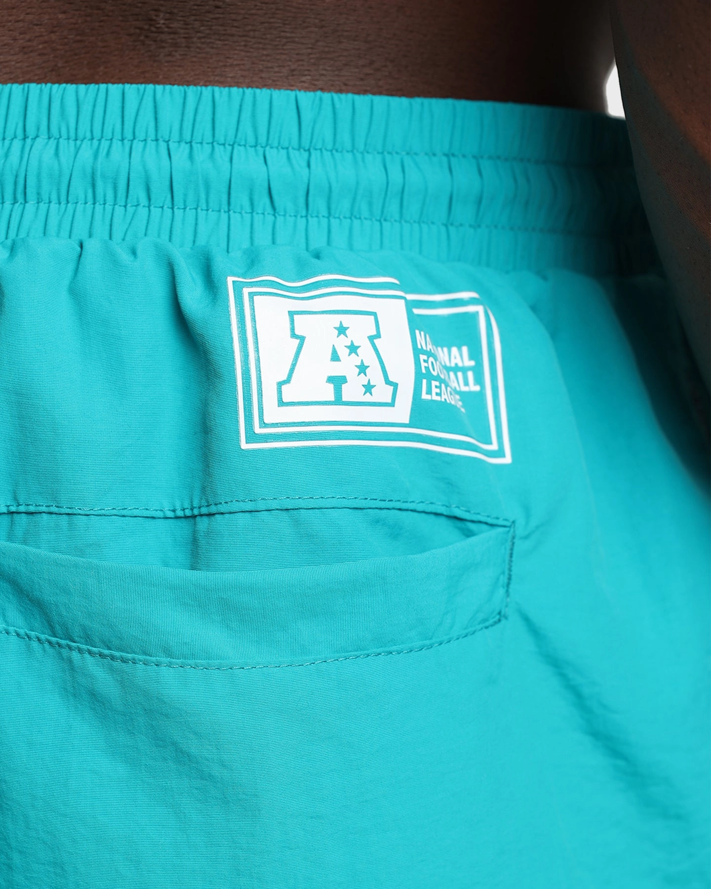 water sports use Comfortable Design Majestic Athletic Miami Dolphins Chrome Font Beach Shorts Teal
