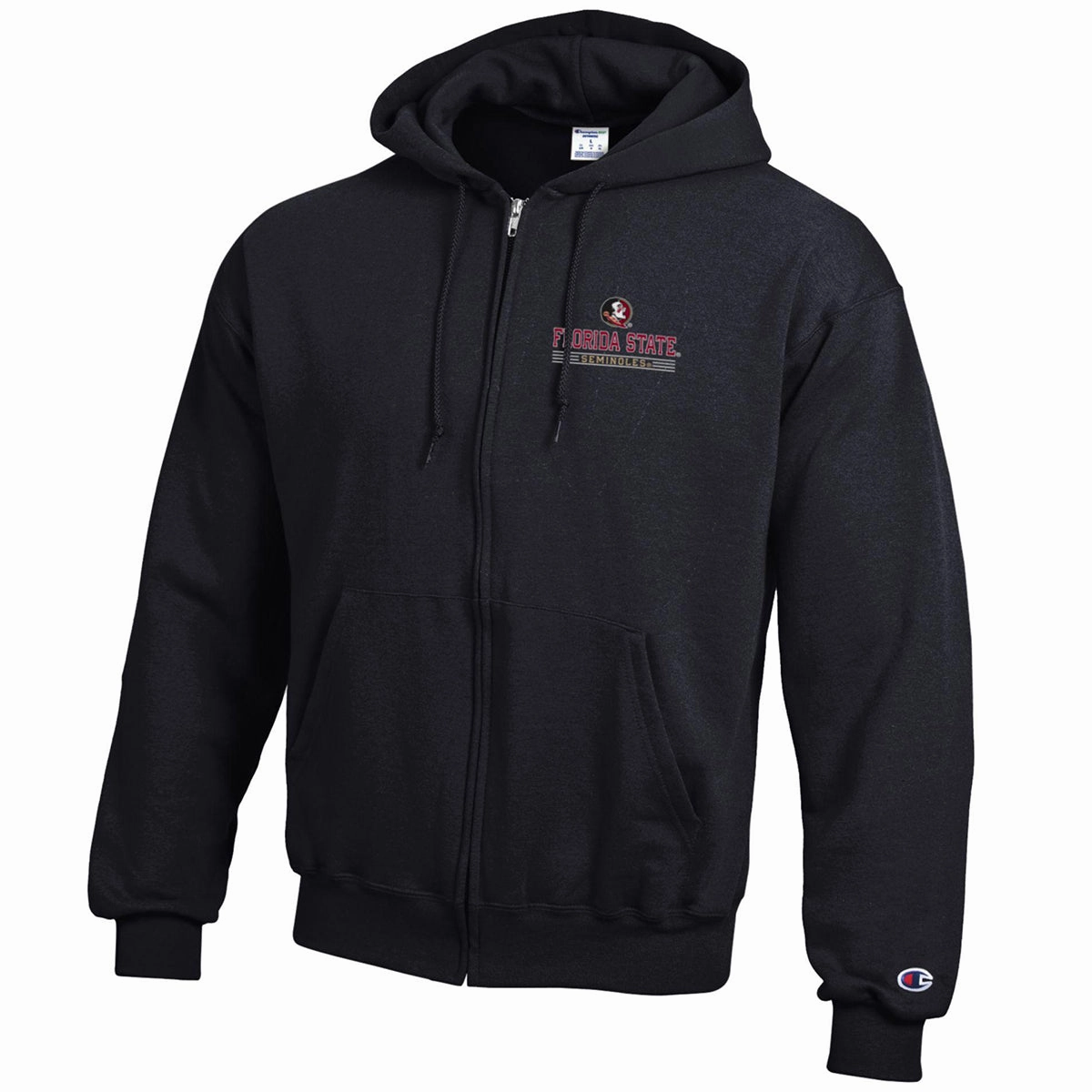 Collar Stay Slots Breathable Comfort Champion Men's Seminole Logo/Florida State Seminoles Powerblend Full-Zip Hood - Black
