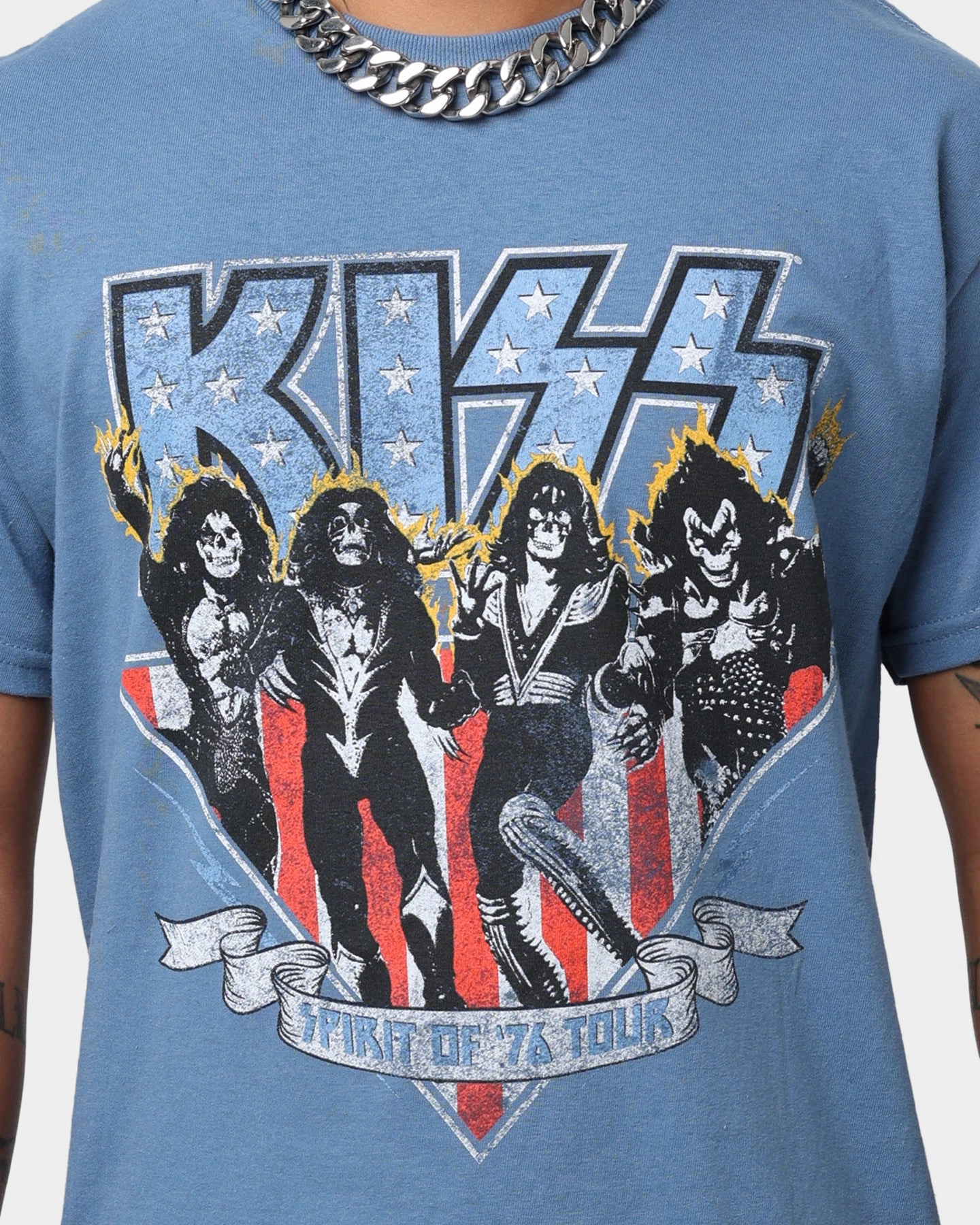 Sublimation Resistant Fabric Stylish Design KISS Spirit Of '76 Tour T-Shirt Indigo Blue