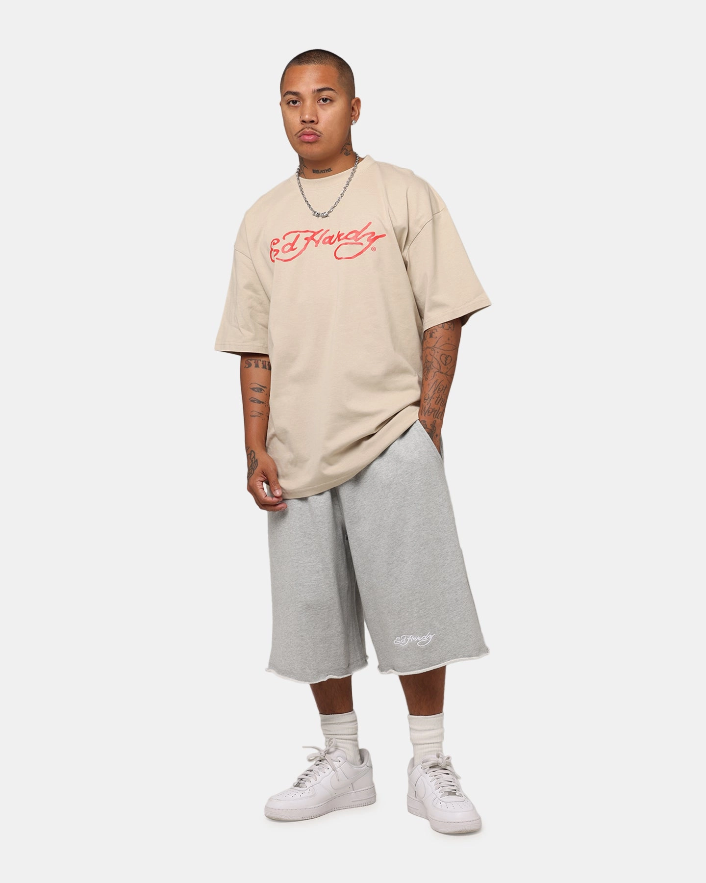 Daily Style Bold Style Ed Hardy Flourish Script T-Shirt Stone