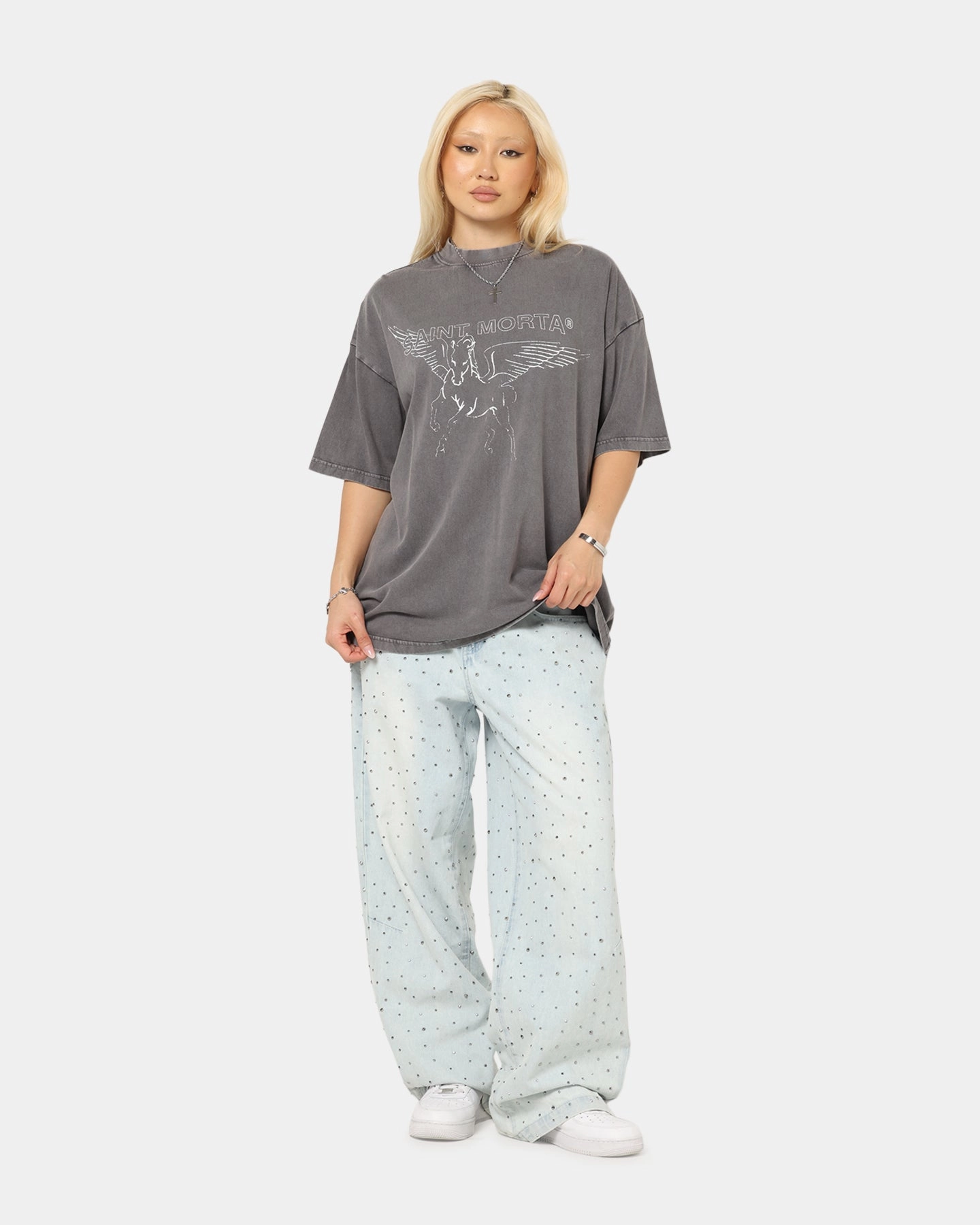 Saint Morta Liberty Mock Neck T-Shirt Washed Charcoal Modern Simplicity Classic Outfit