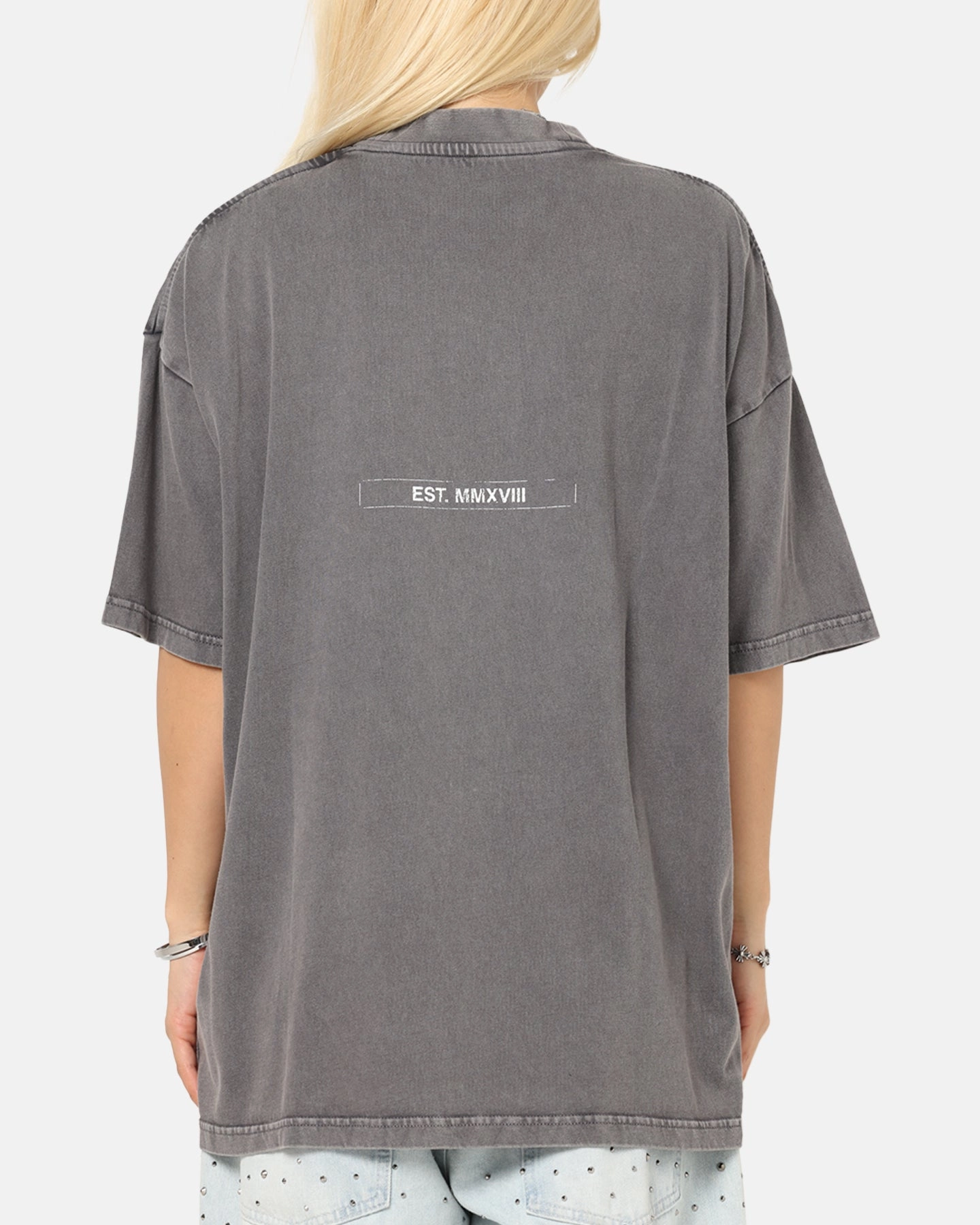 Saint Morta Liberty Mock Neck T-Shirt Washed Charcoal Micro Perforated Fabric