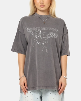Fur combination Saint Morta Liberty Mock Neck T-Shirt Washed Charcoal