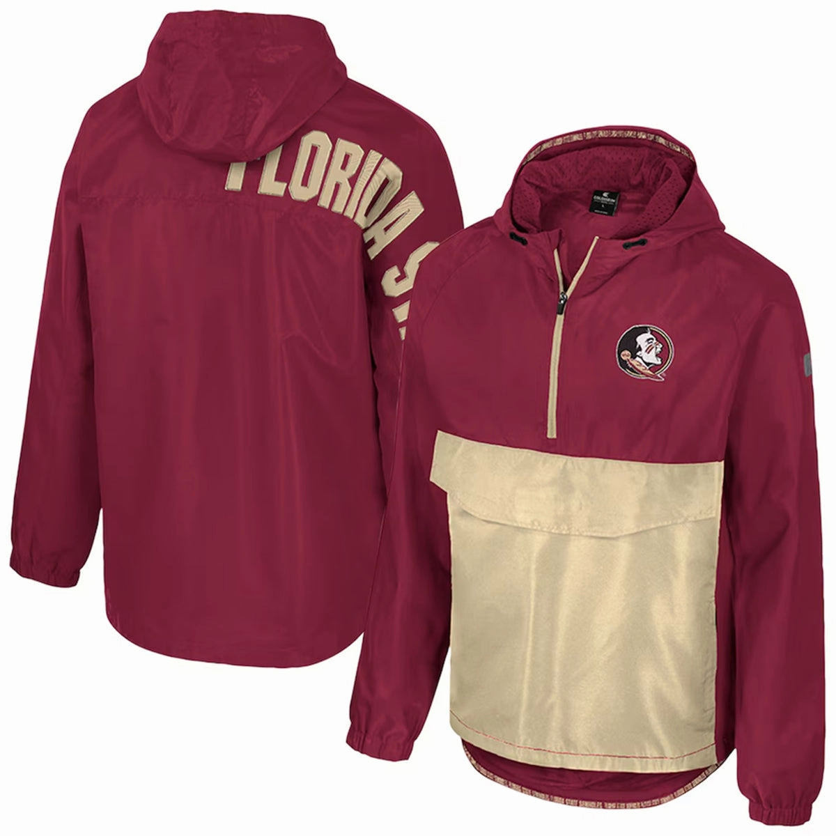 Moisture Wicking Inner Layer Colosseum Men's Seminole Logo/Florida State 1/2 Zip Anorak Jacket - Garnet/Gold