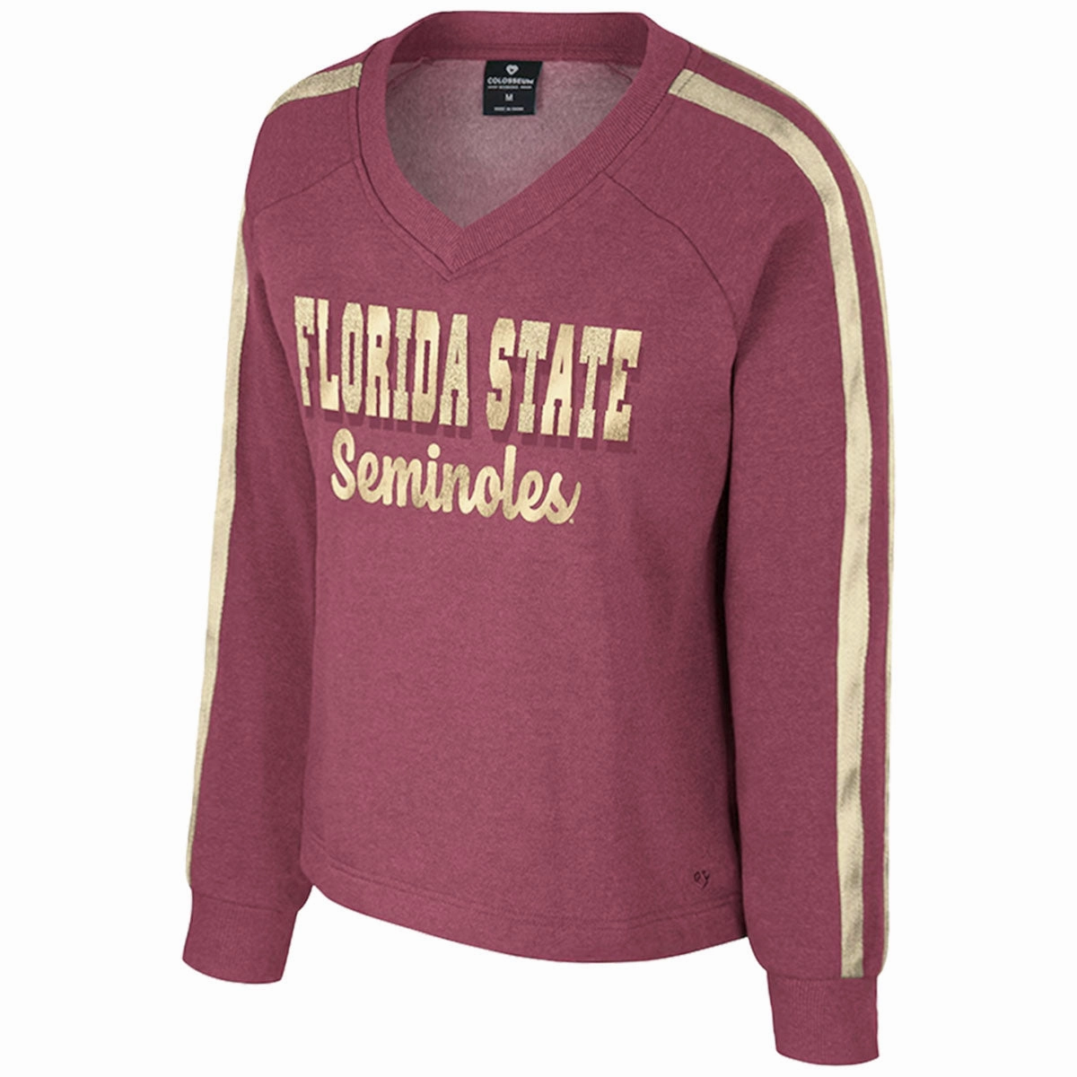 Non Restrictive Colosseum Women's Florida State Seminoles Metallic Design V-neck Crew Fleece - Garnet