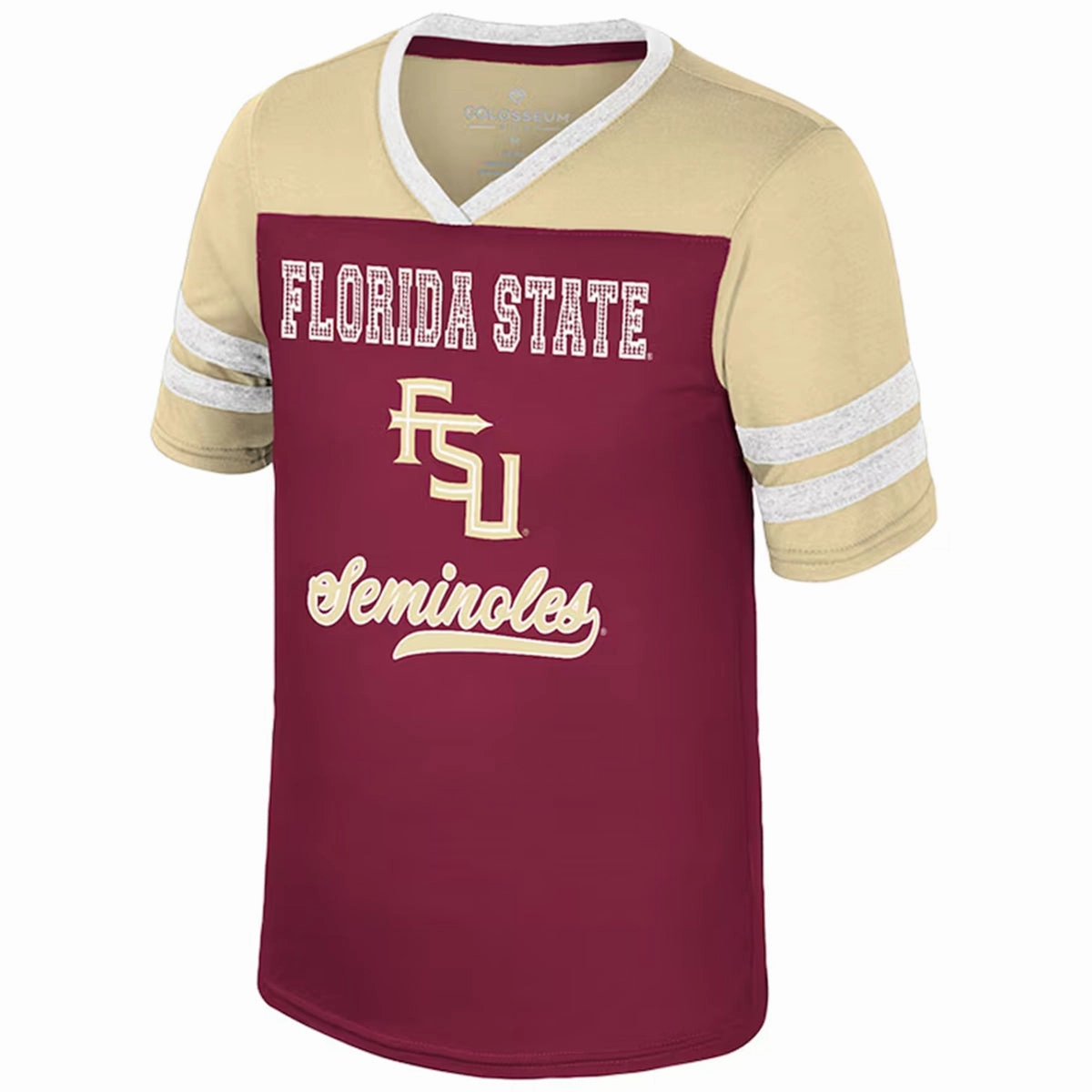 Street Comfort Layered Collar Structure Colosseum Youth Girl's Florida State Seminoles/Stacked FSU Bling Short Sleeve T-shirt - Garnet/Gold