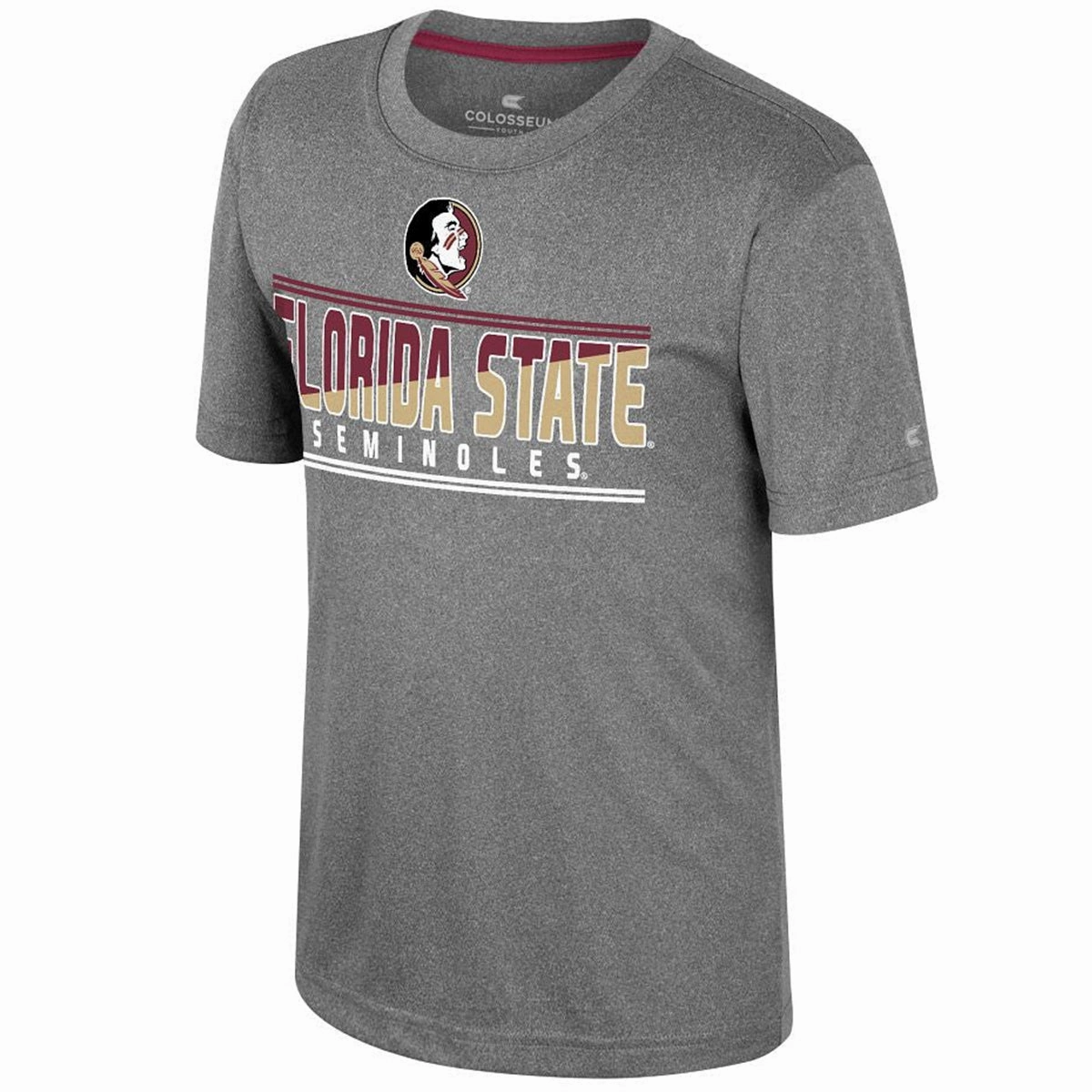 LayeredHemDetails Versatile Comfort Colosseum Youth Seminole Logo Florida State Seminoles Design Short Sleeve Performance T-shirt - Heather Charcoal