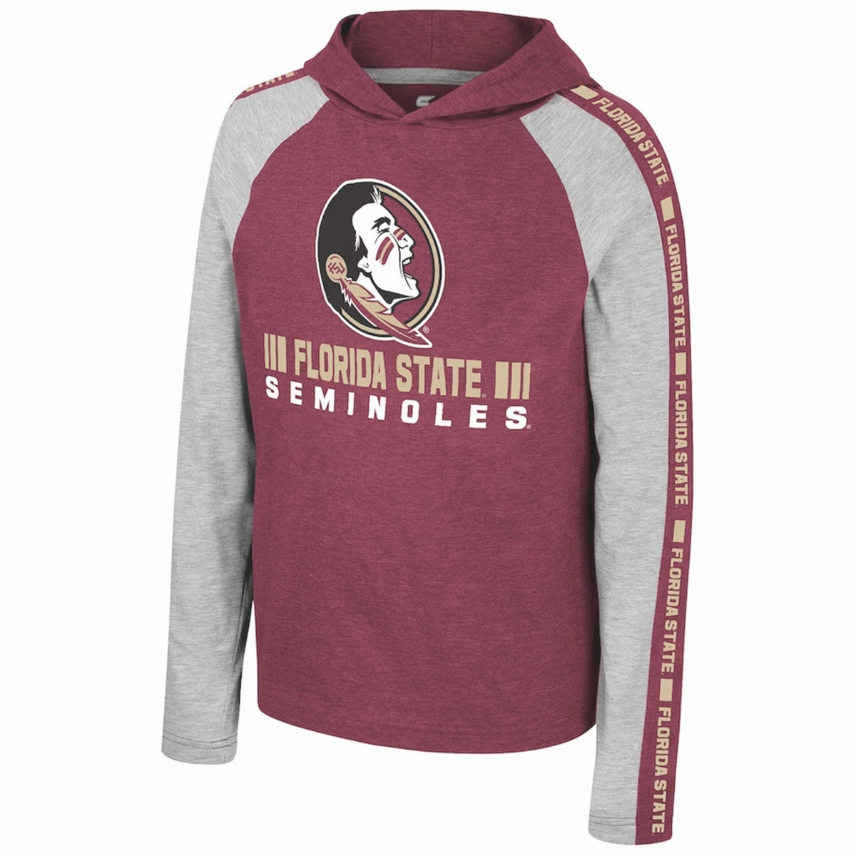 Colosseum Youth  Seminole Logo/Florida State Seminoles Long Sleeve Hooded T-shirt - Garnet/Grey Fashionable Piece Cool and Chic