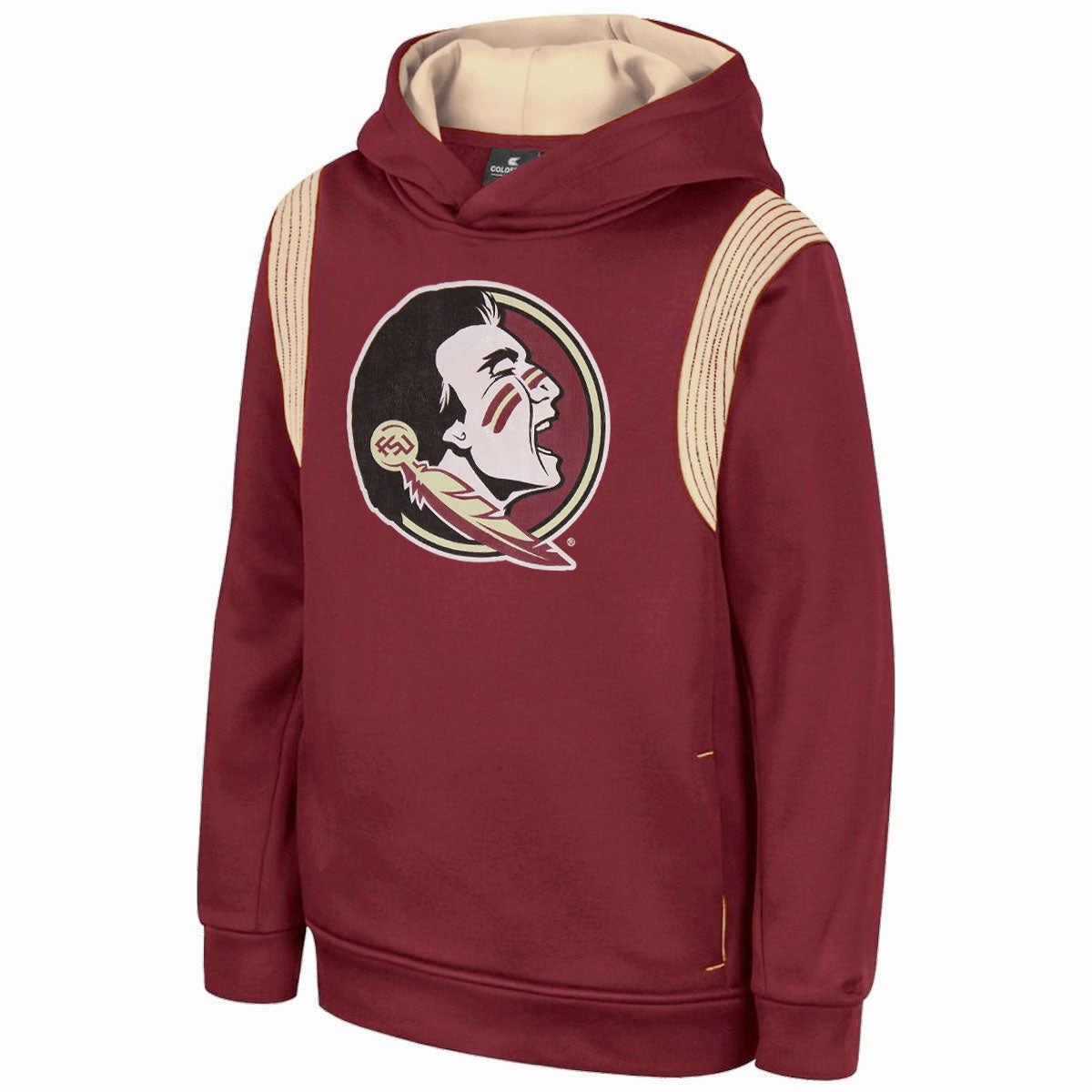 Thermal Regulating Hoodie Mild Day Outfit Colosseum Youth Seminole Logo Performance Hood - Garnet/Gold