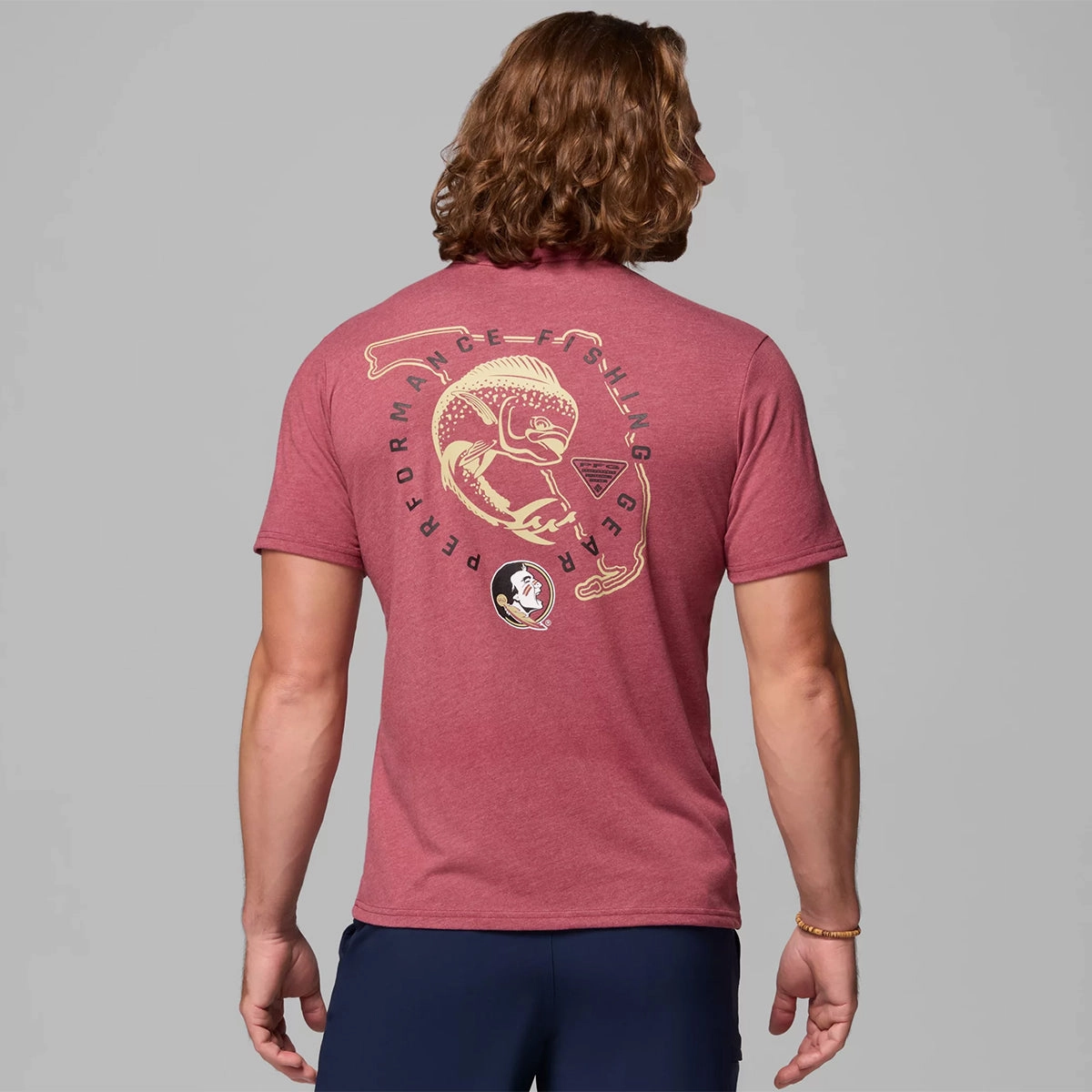 Columbia Men's FSU Spear/Seminole Logo Fish Design PFG Short Sleeve T-shirt - Heathered Garnet Fit for Any Season