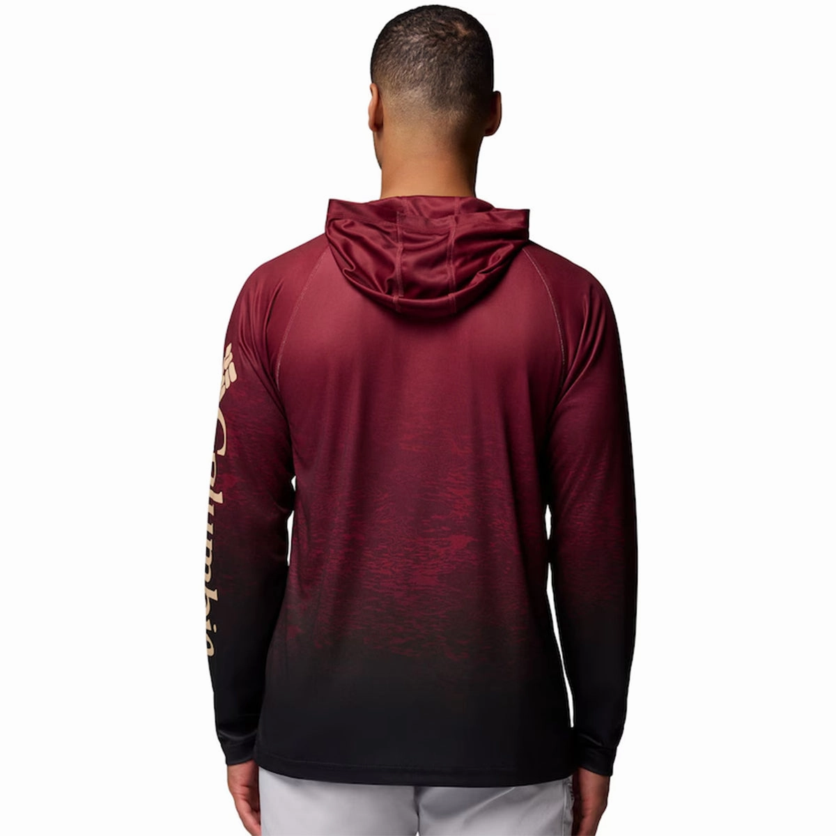 Columbia Men's Seminole Logo Super Terminal Tackle Long Sleeve Hooded Shirt - Garnet/Black Breathable mesh lining