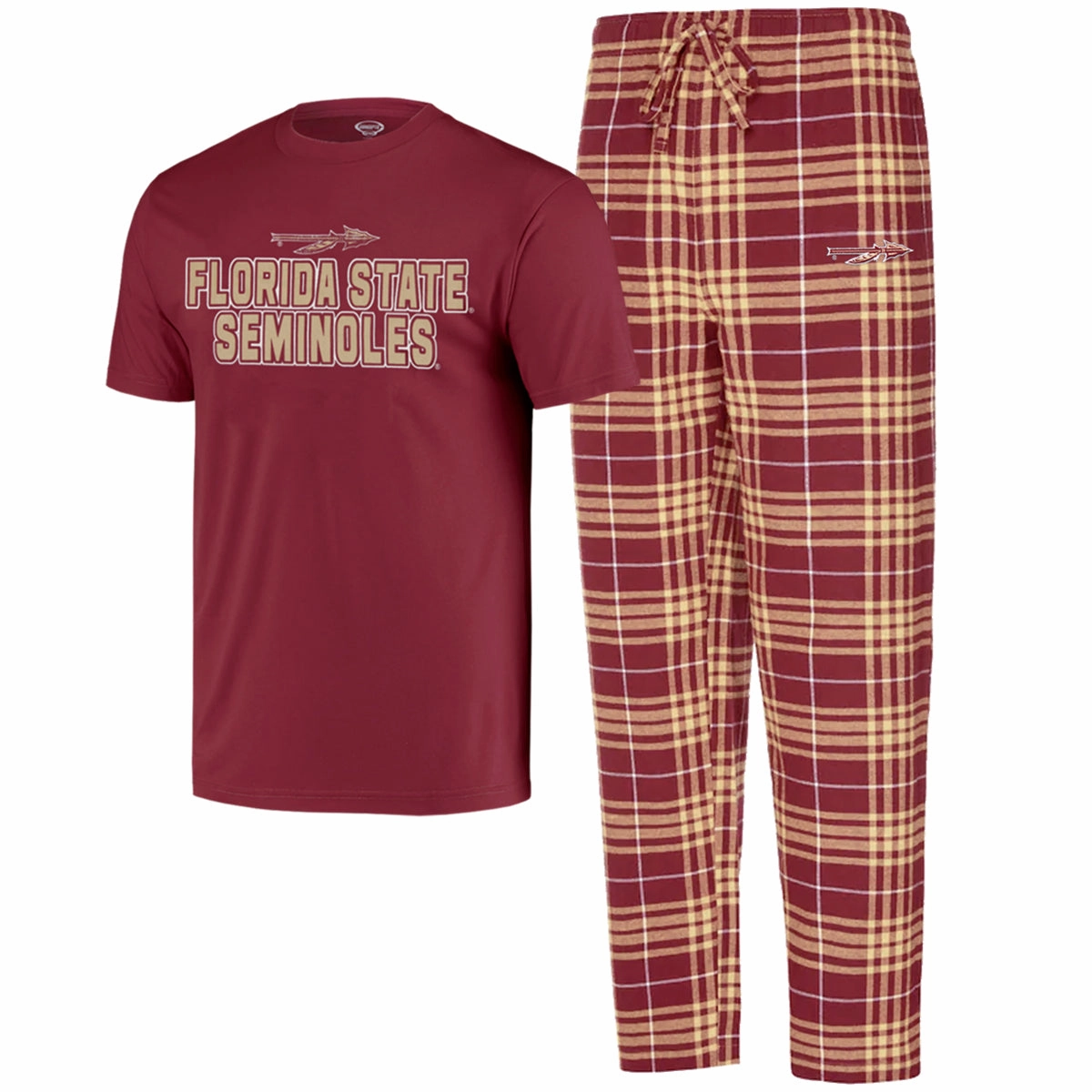 Plus Size certified Comcept Sports Men's Florida State Seminoles/Spear Logo T-shirt and Flannel Pant Sleep Set - Garnet/Gold