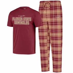 Seasonal Layering Comcept Sports Men's Florida State Seminoles/Spear Logo T-shirt and Flannel Pant Sleep Set - Garnet/Gold